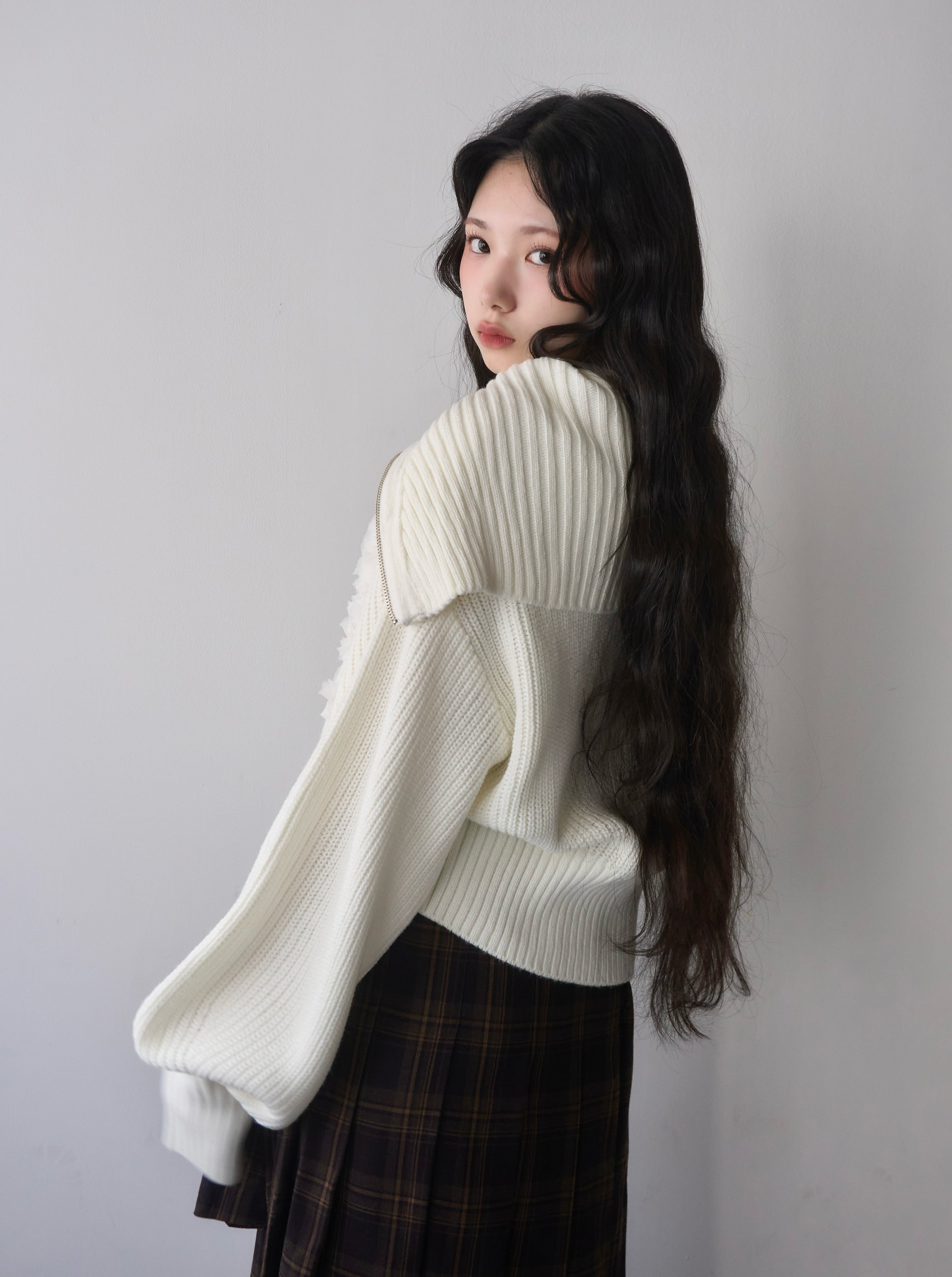 Tulle design 2-way zip knit
