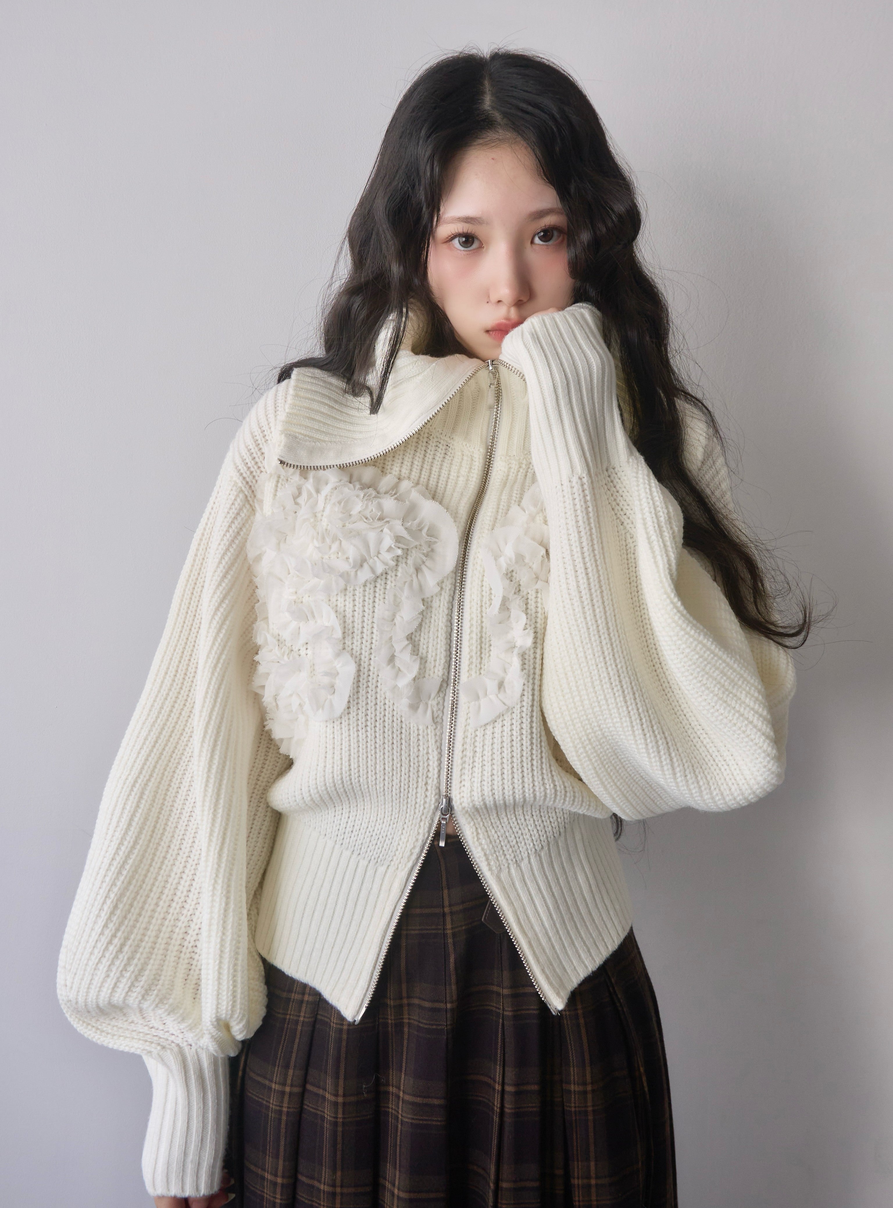 Tulle design 2-way zip knit