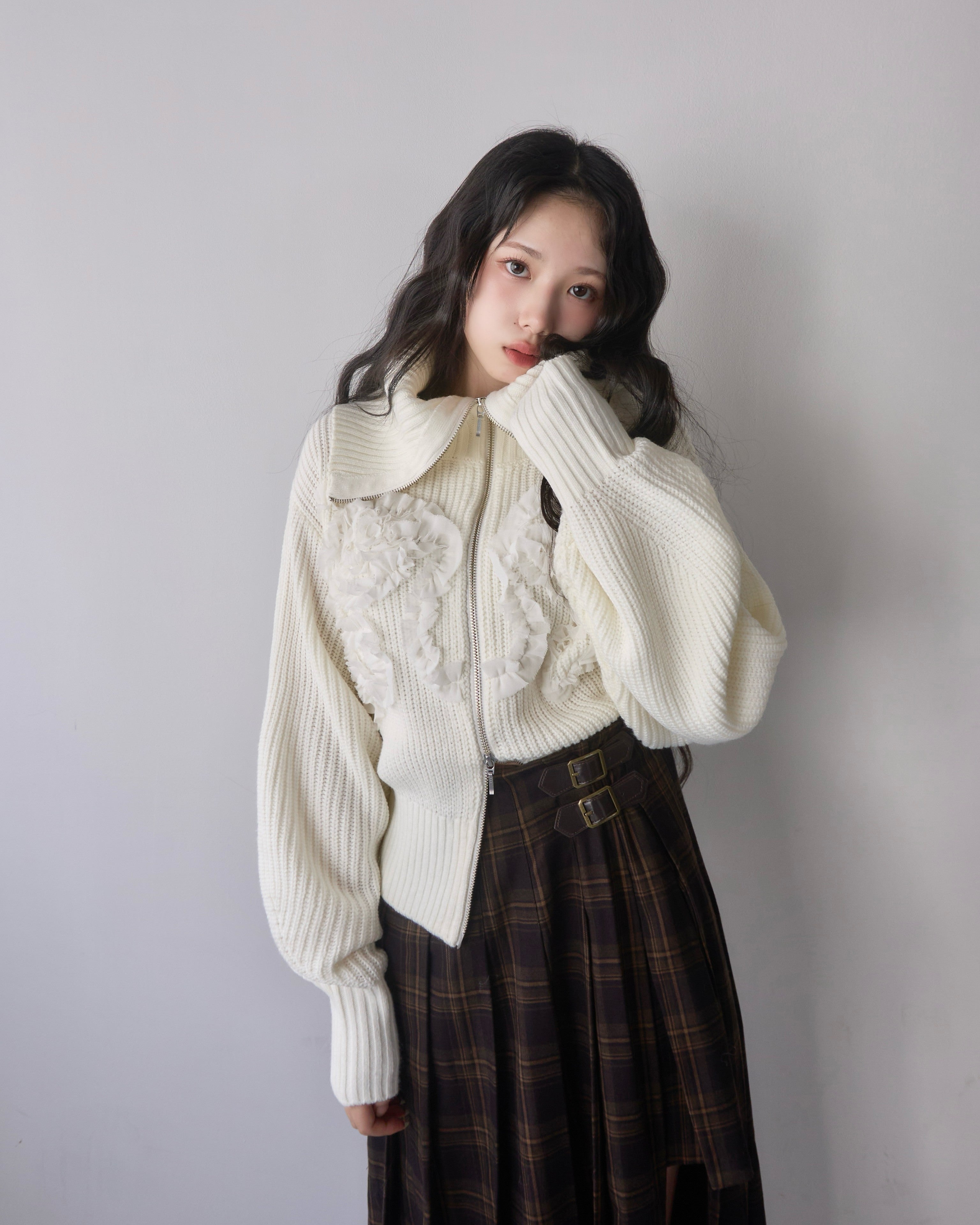 Tulle design 2-way zip knit