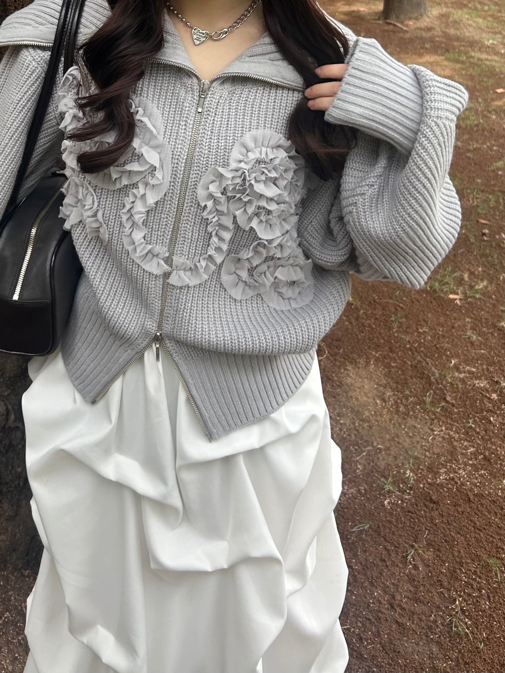Tulle design 2-way zip knit