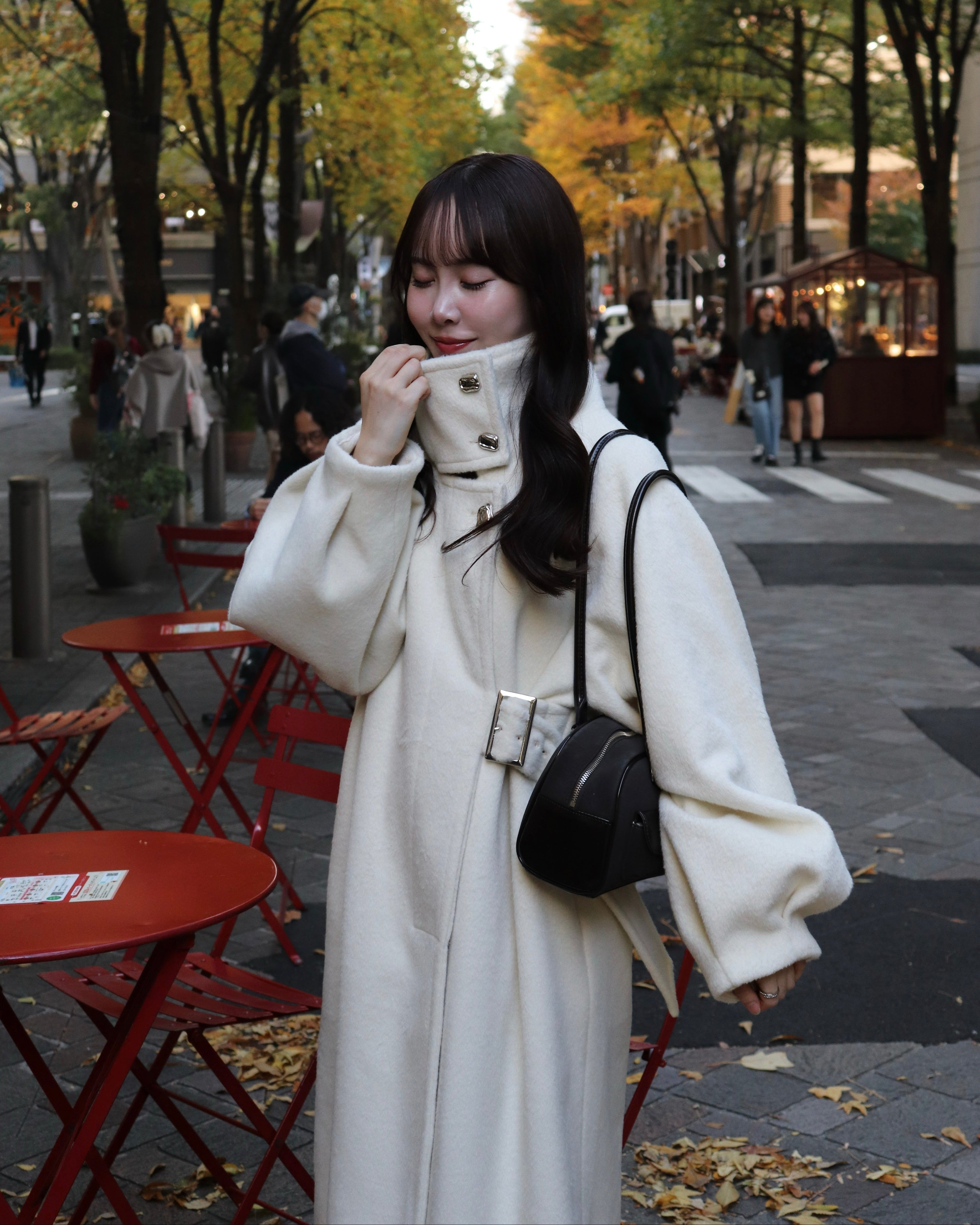 2wayスタンドカラーサイドベルトロングコート