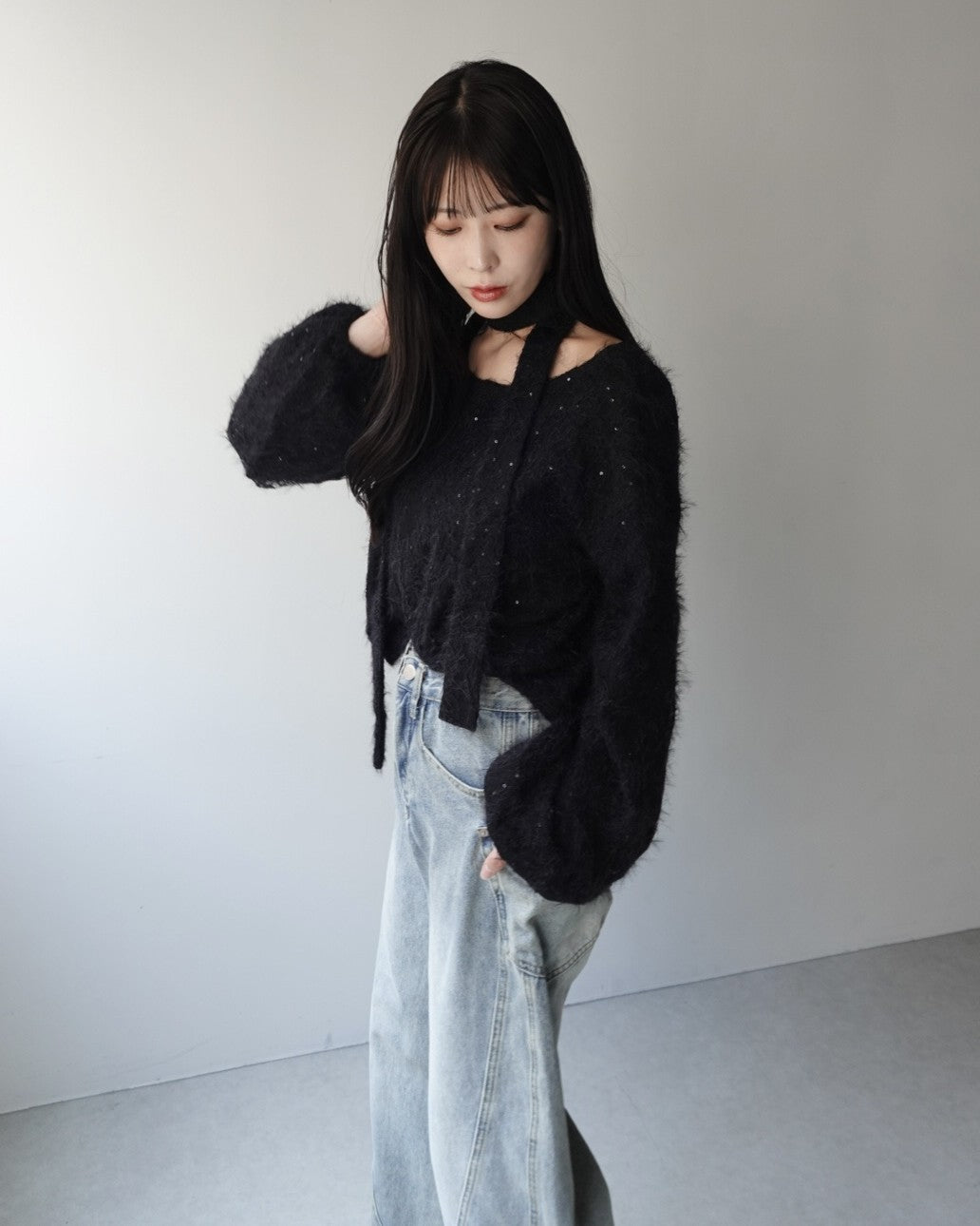 Choker Set 2way蕾丝针织开衫