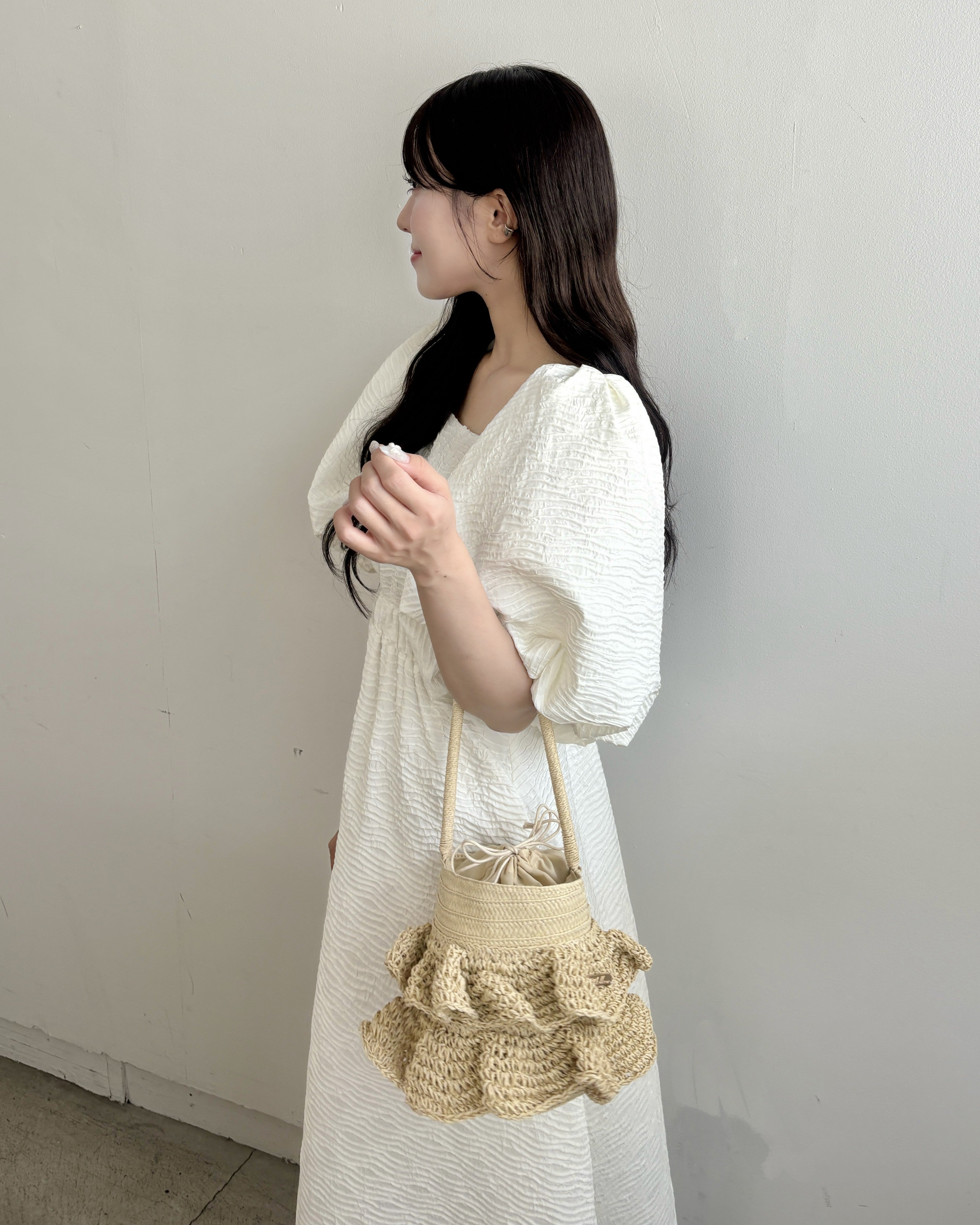 Logo Plate Frilled Basket Bag