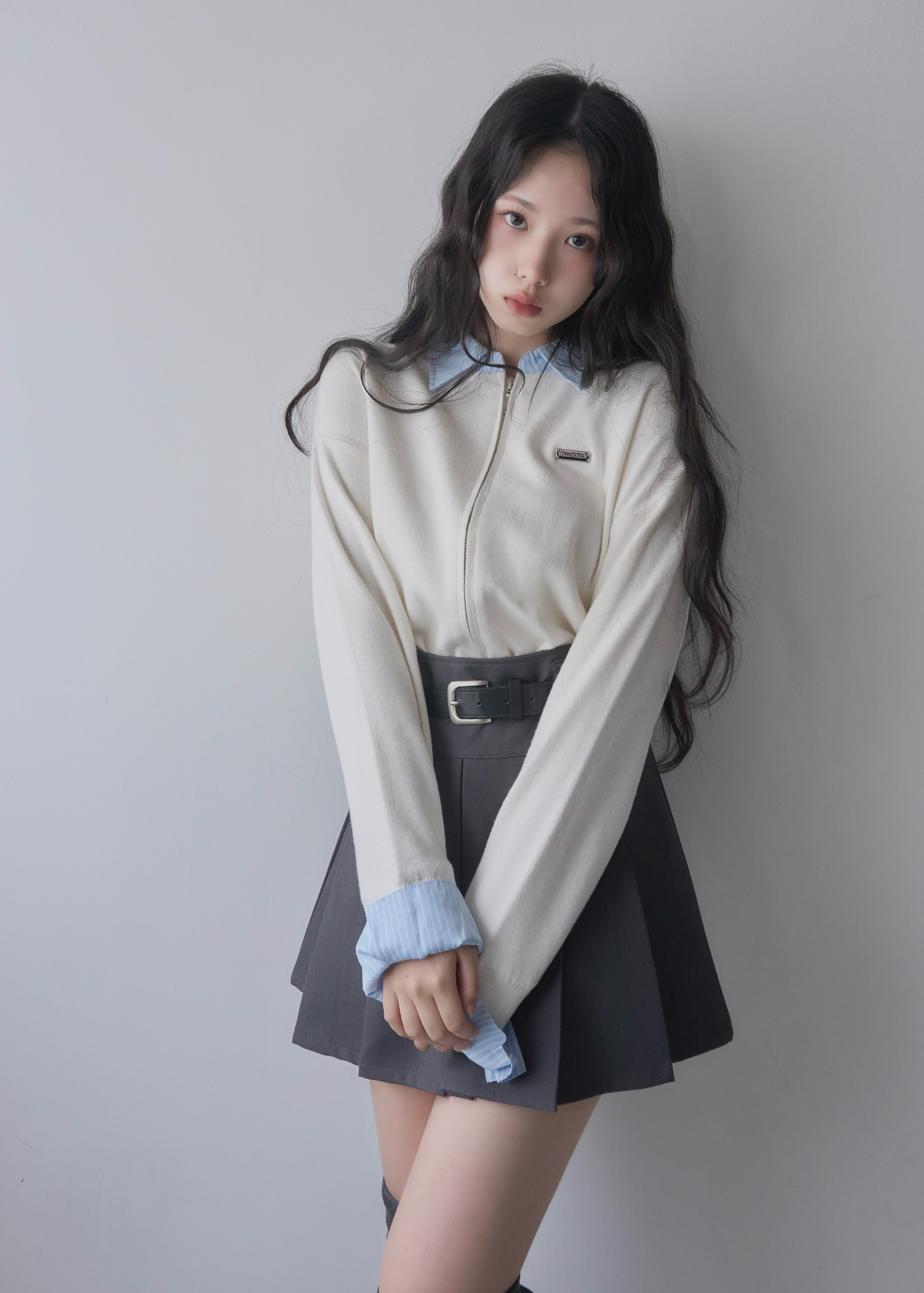 belt set pleated skirt