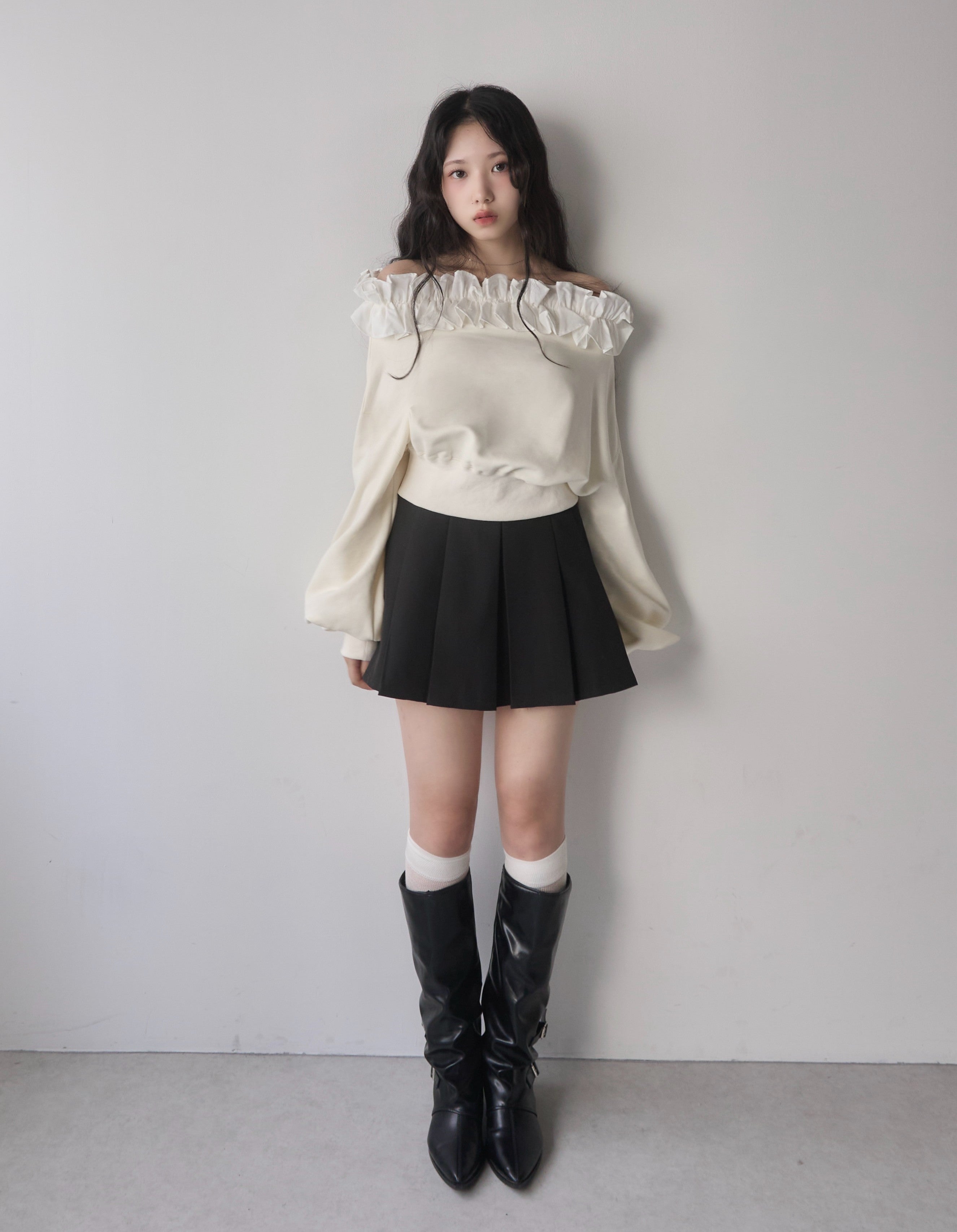 belt set pleated skirt