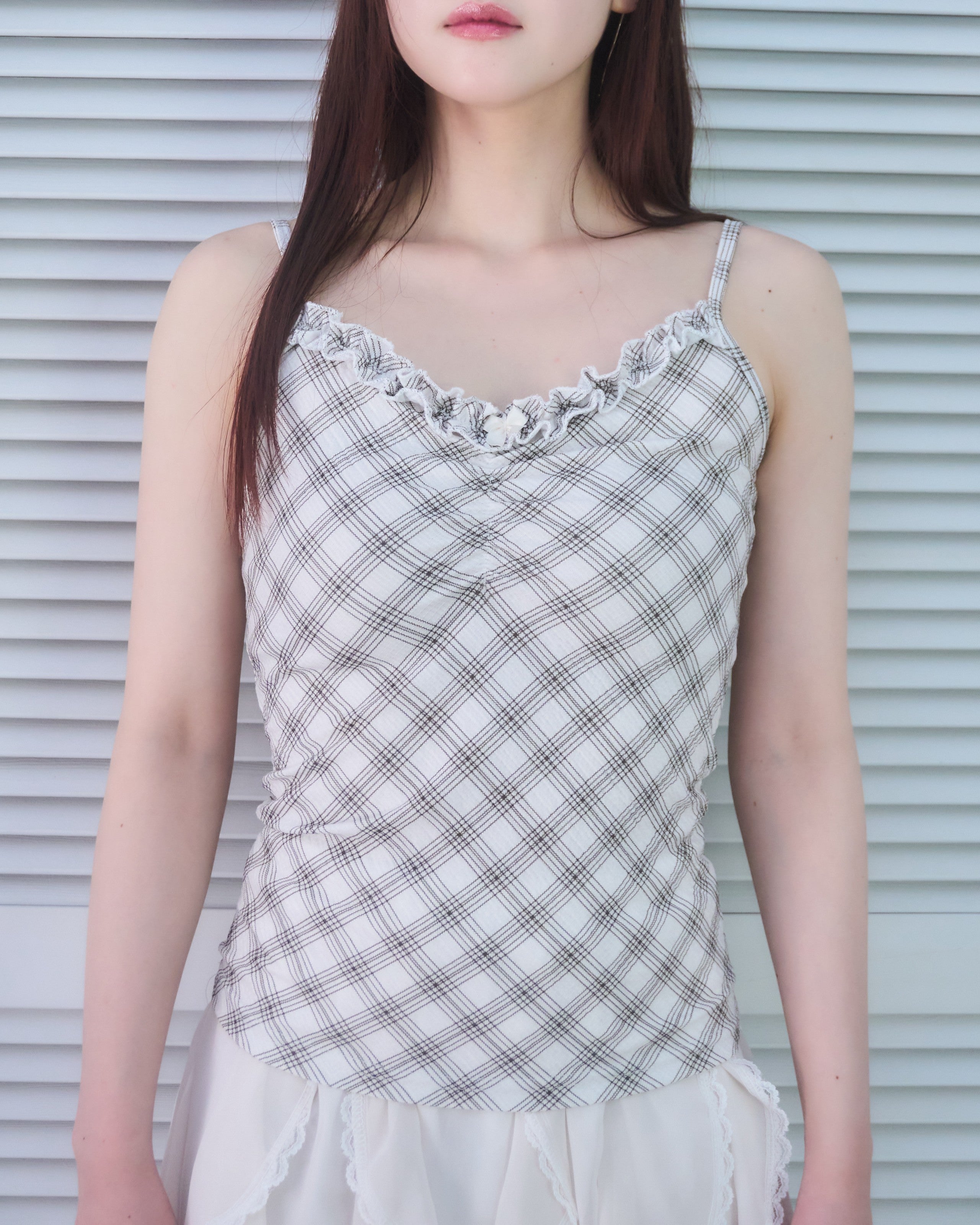 Check Camisole & Mesh Cardigan Ensemble