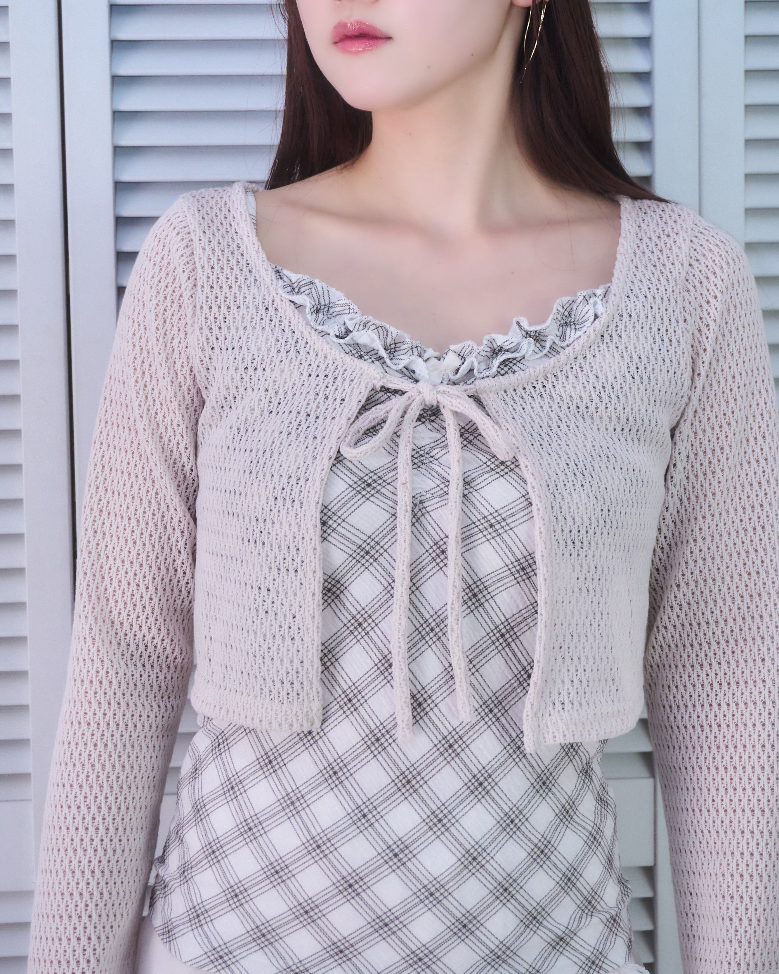 Check Camisole & Mesh Cardigan Ensemble