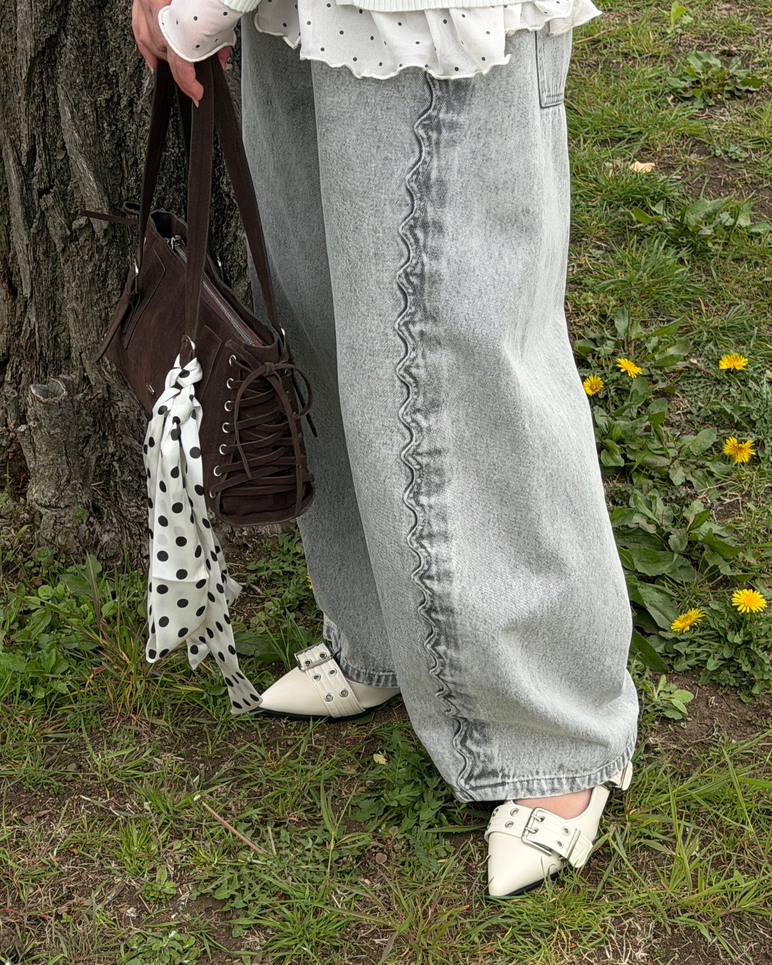 レースアップスウェードライクスクエアバッグ