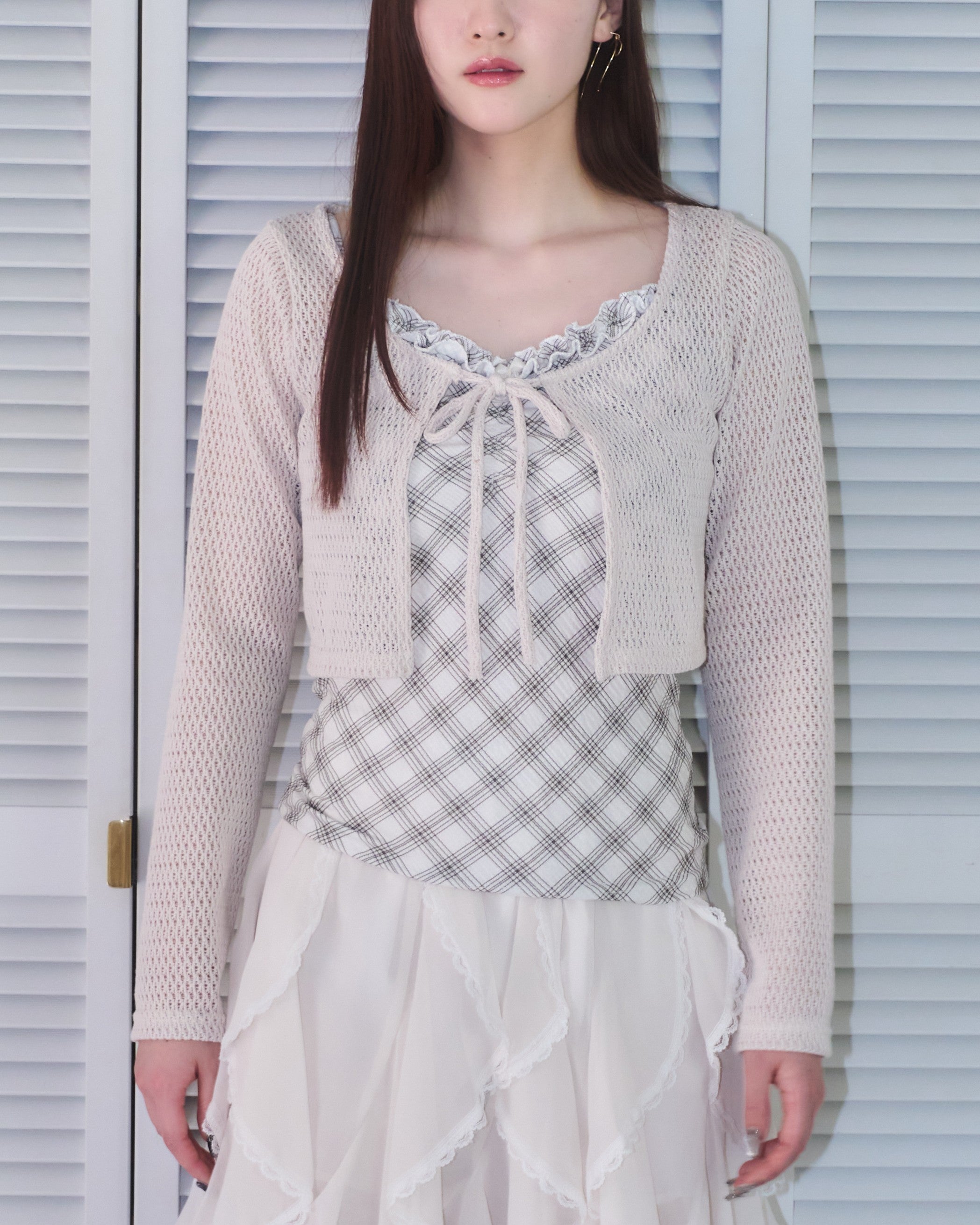 Check Camisole & Mesh Cardigan Ensemble