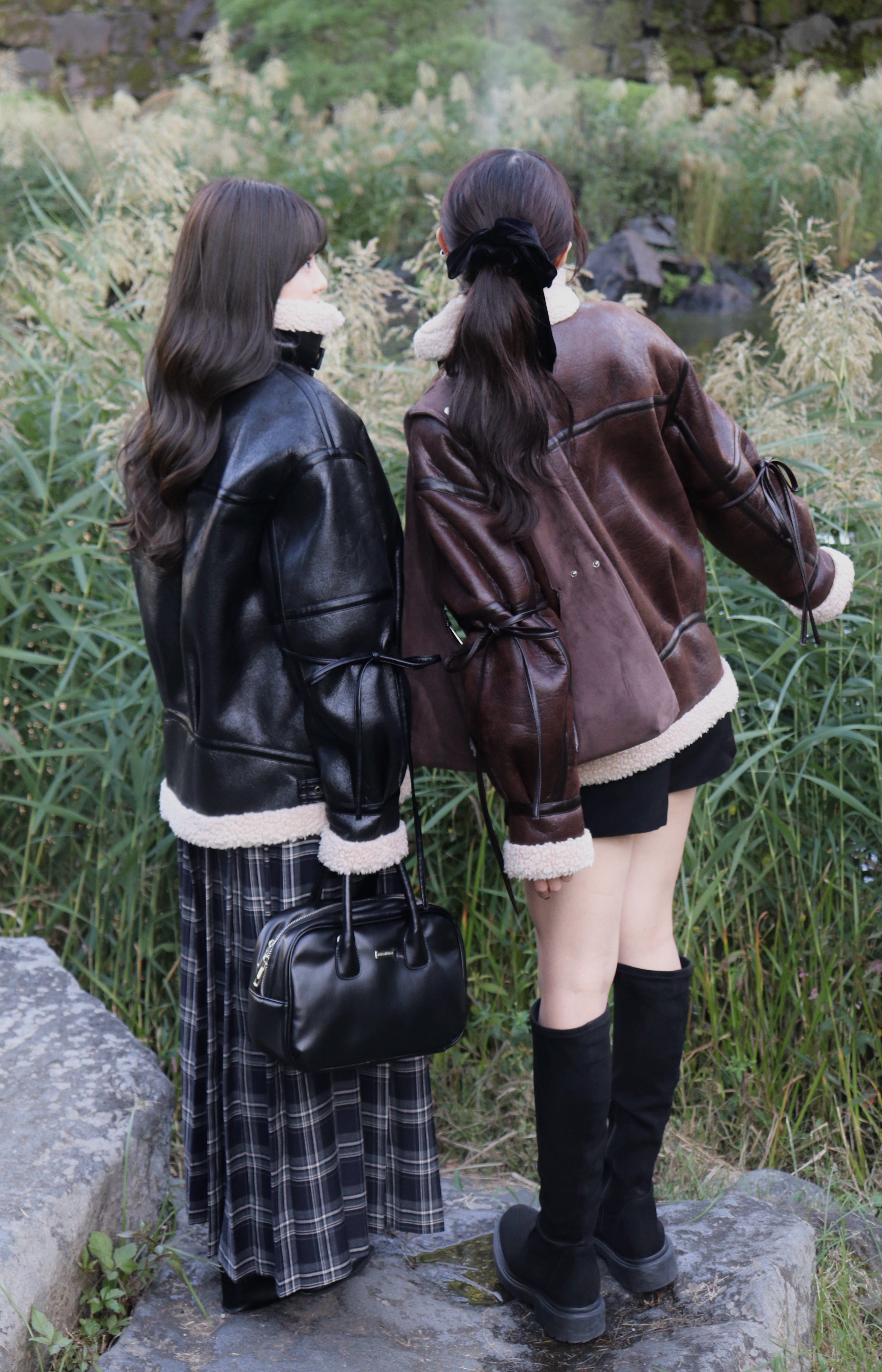 マルチウェイヴィンテージレザーライクベルトボアコート