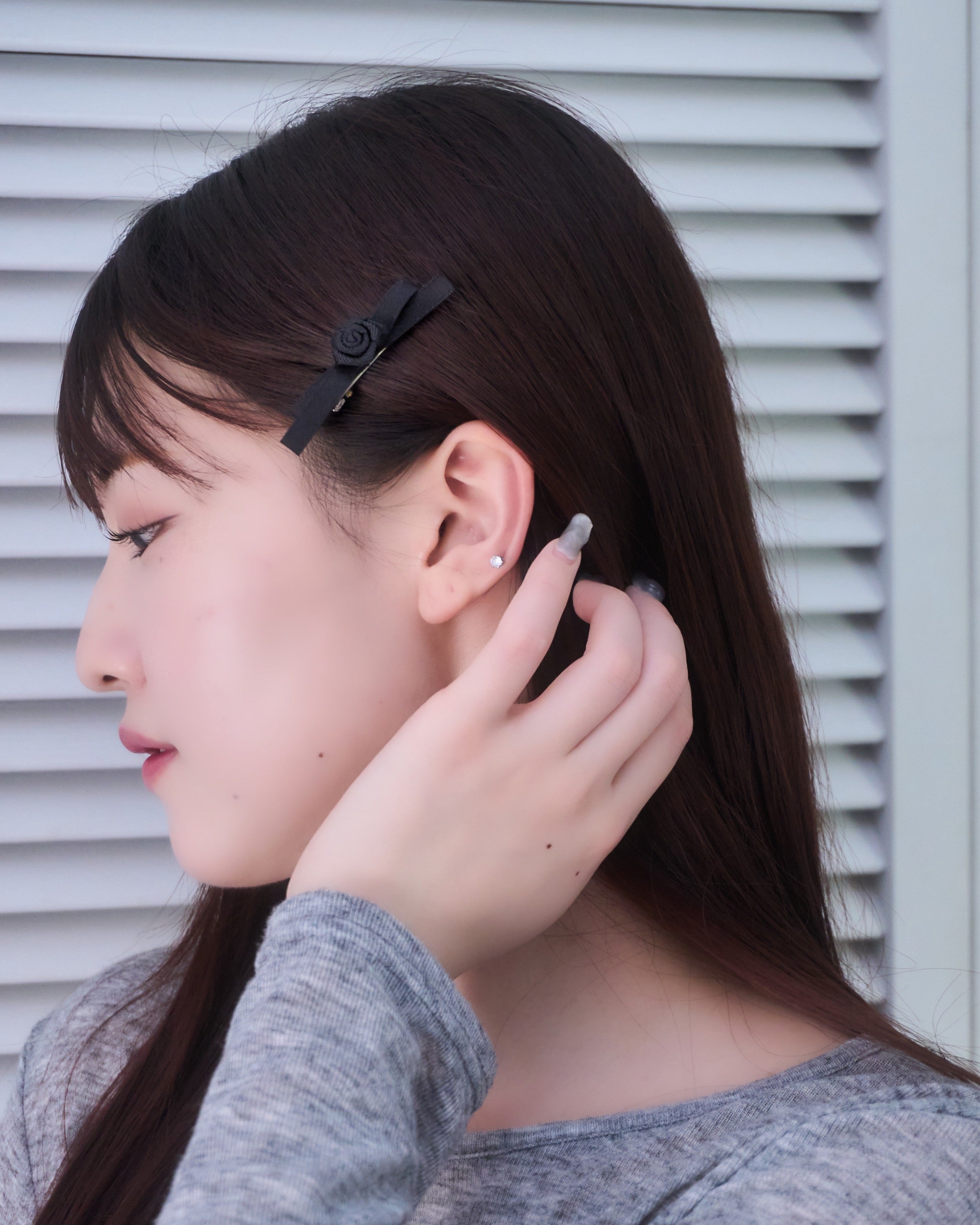 ローズリボンヘアクリップ /左