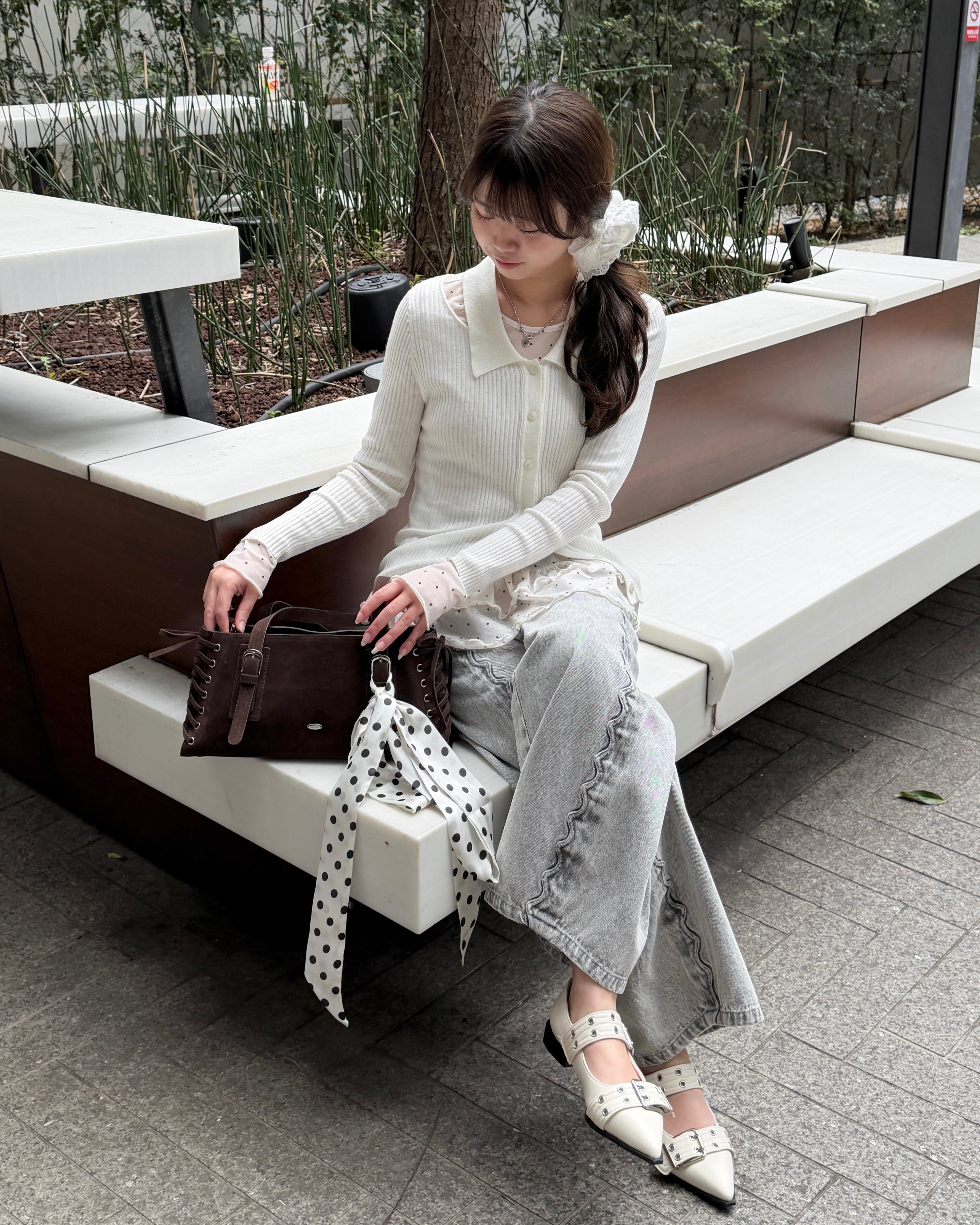 レースアップスウェードライクスクエアバッグ