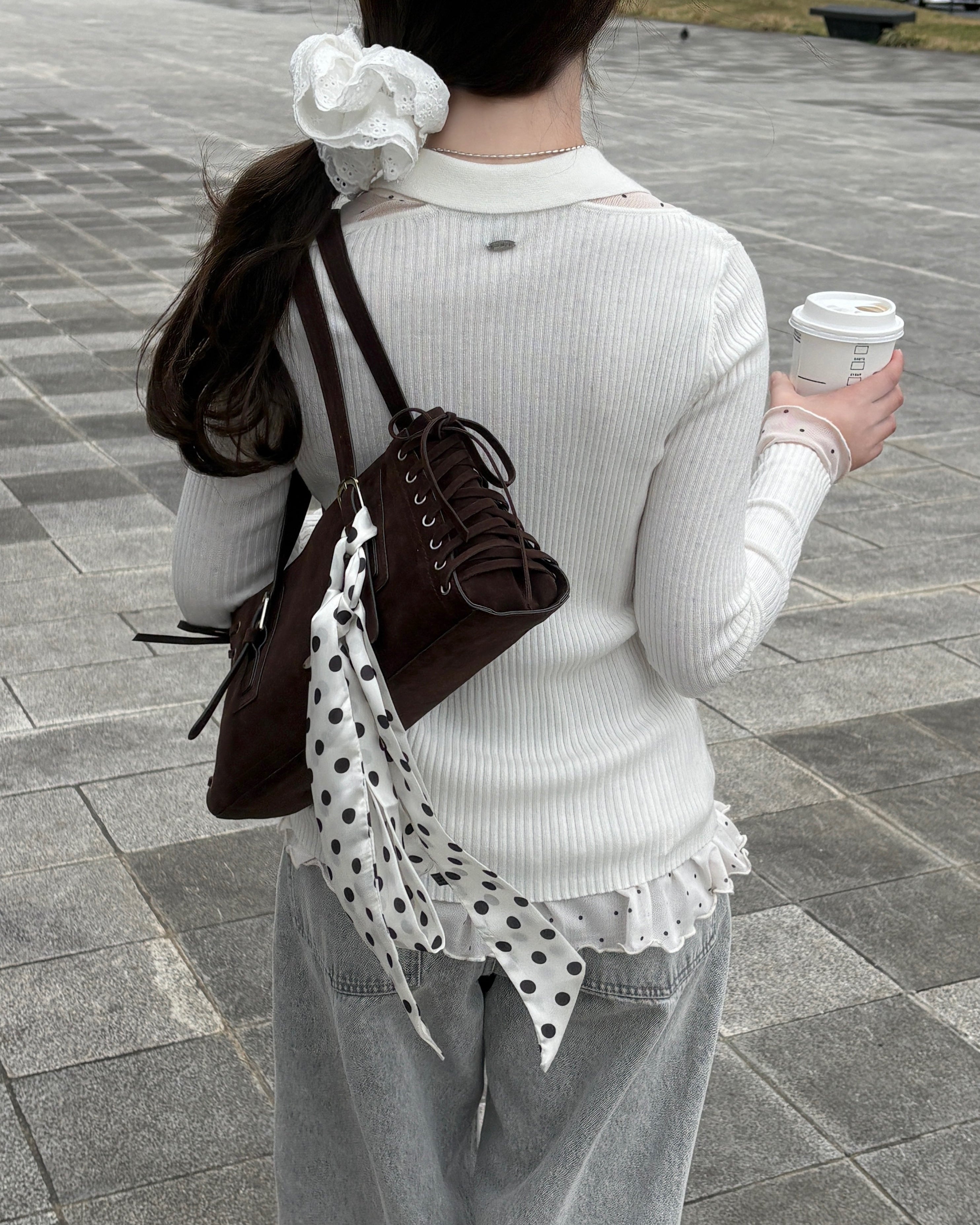 レースアップスウェードライクスクエアバッグ