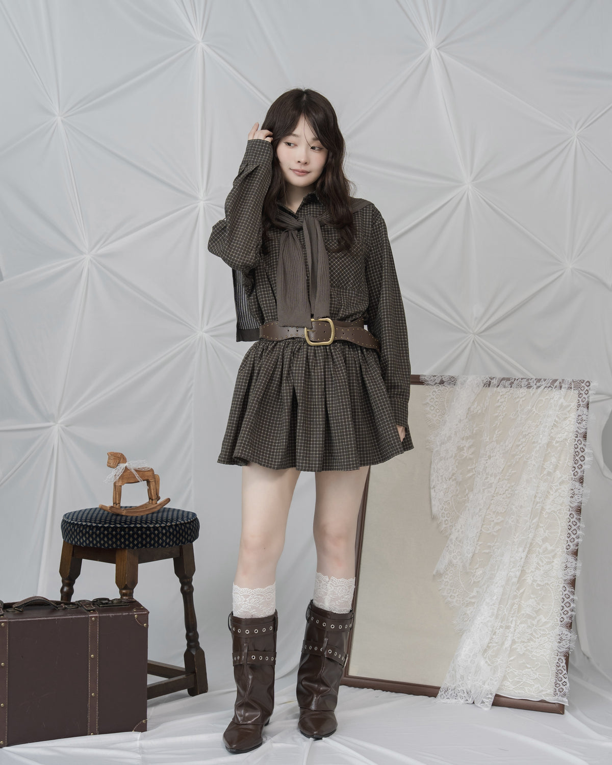 チェックシャツワンピースセット