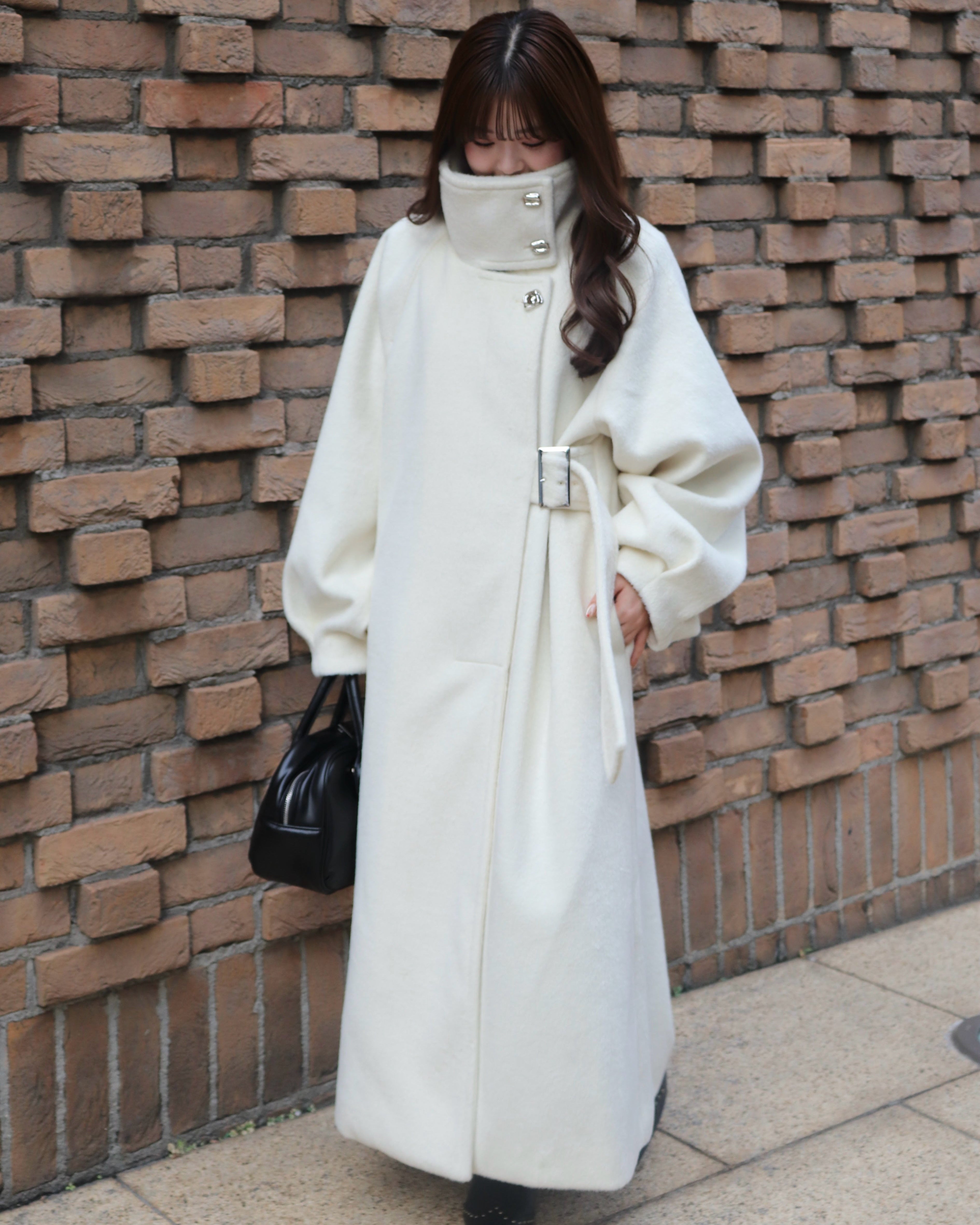 2wayスタンドカラーサイドベルトロングコート