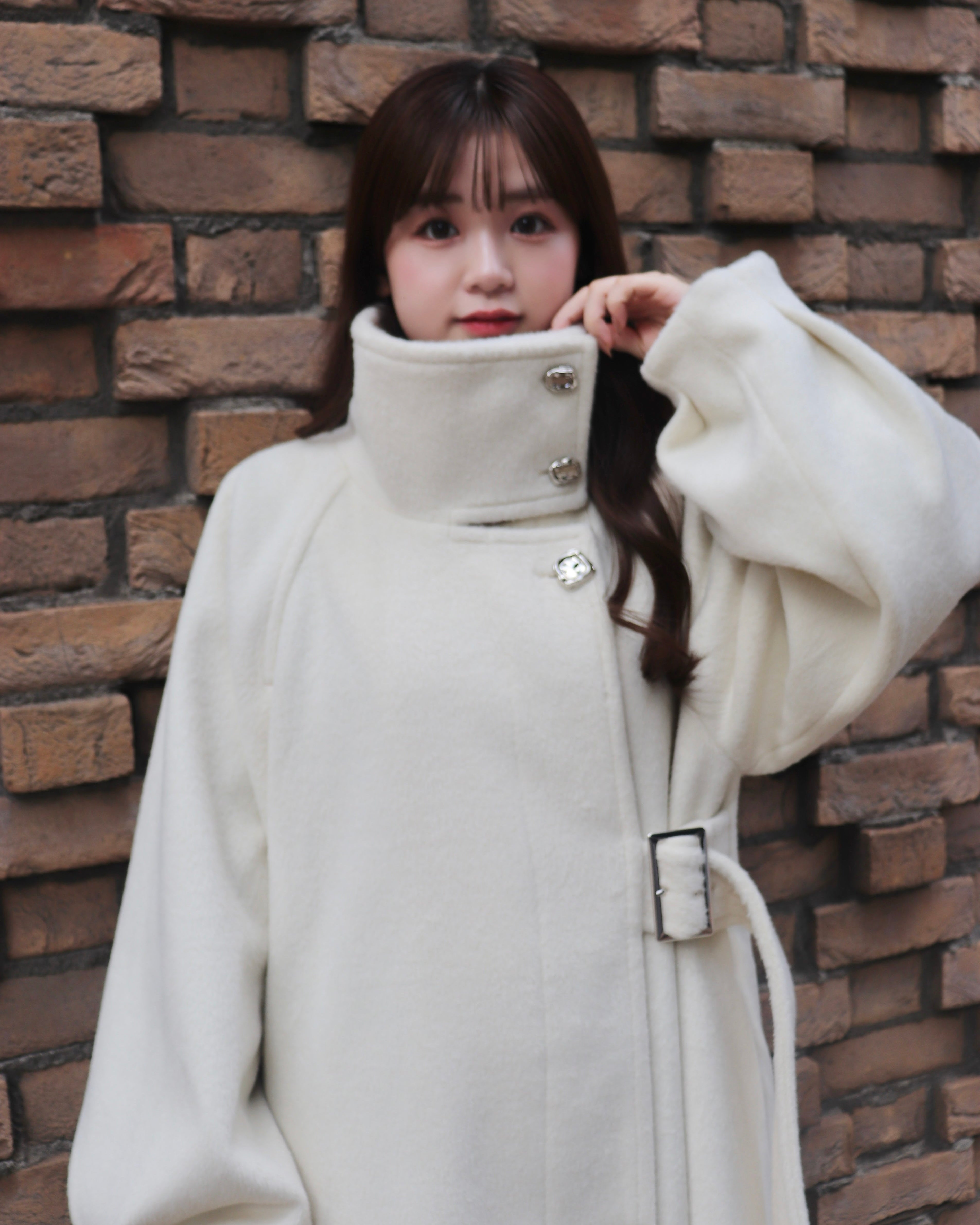 2Way支架领子侧皮带长外套