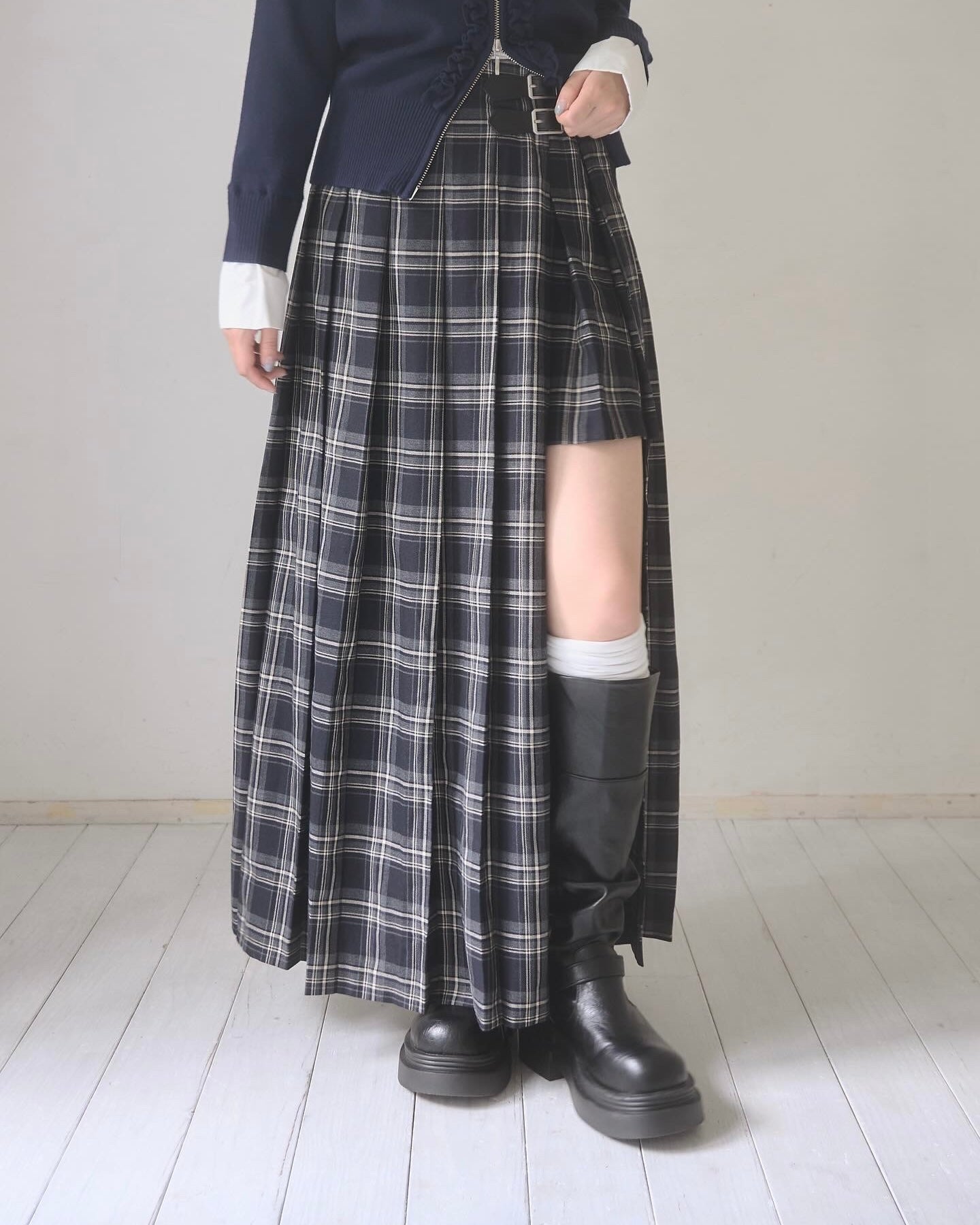 チェックパンツプリーツスカート