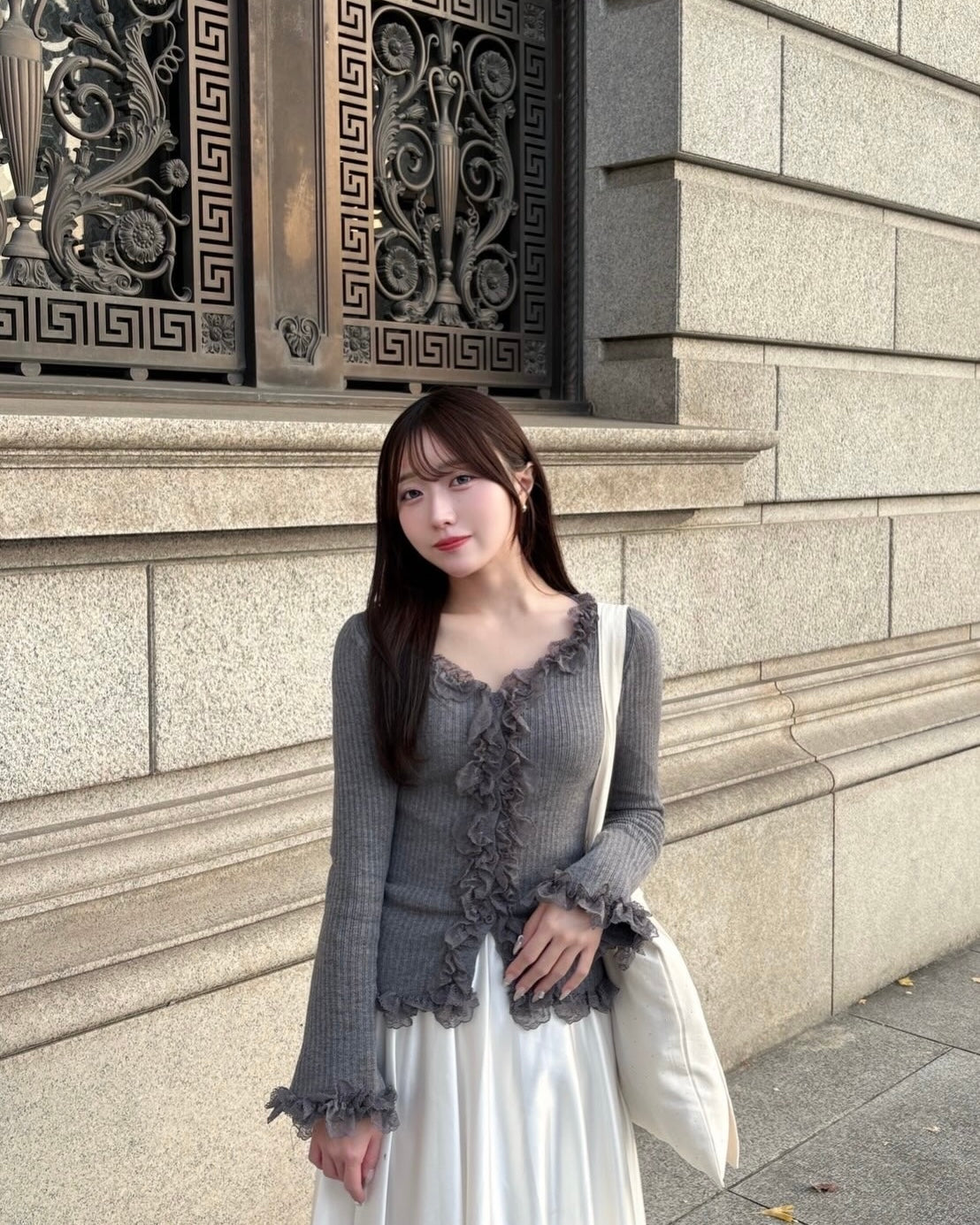 レースフリルニットカーディガン