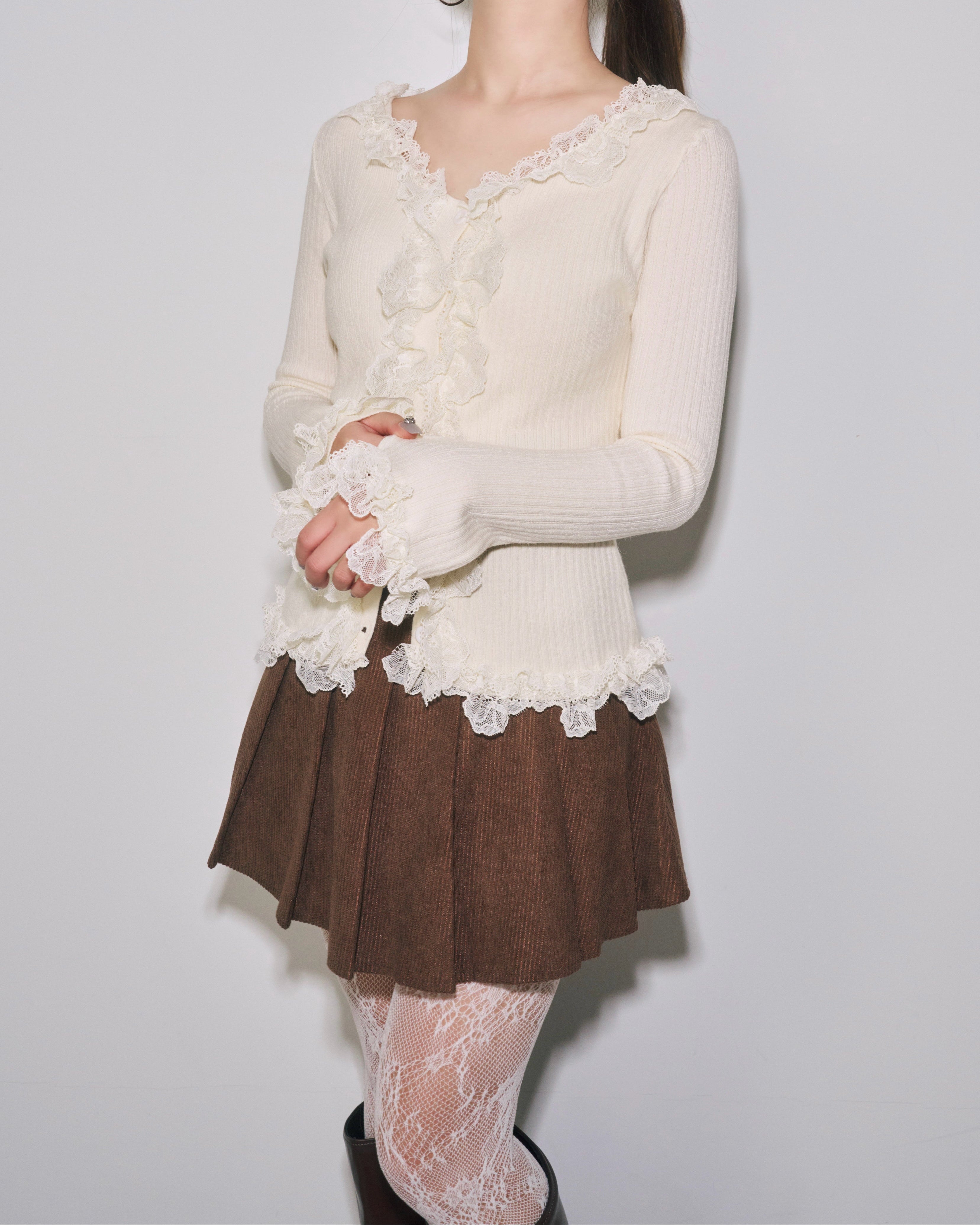 レースフリルニットカーディガン