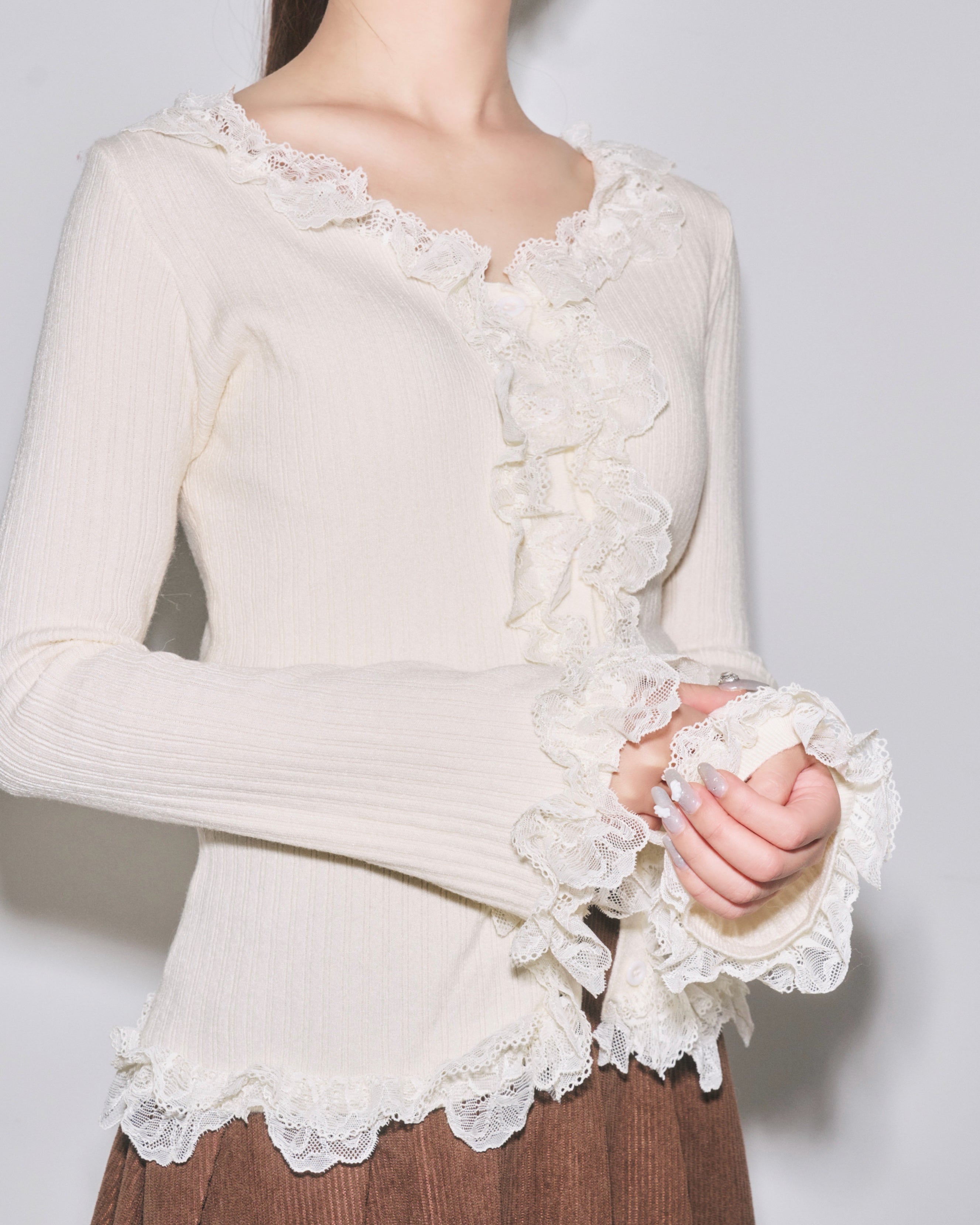 レースフリルニットカーディガン