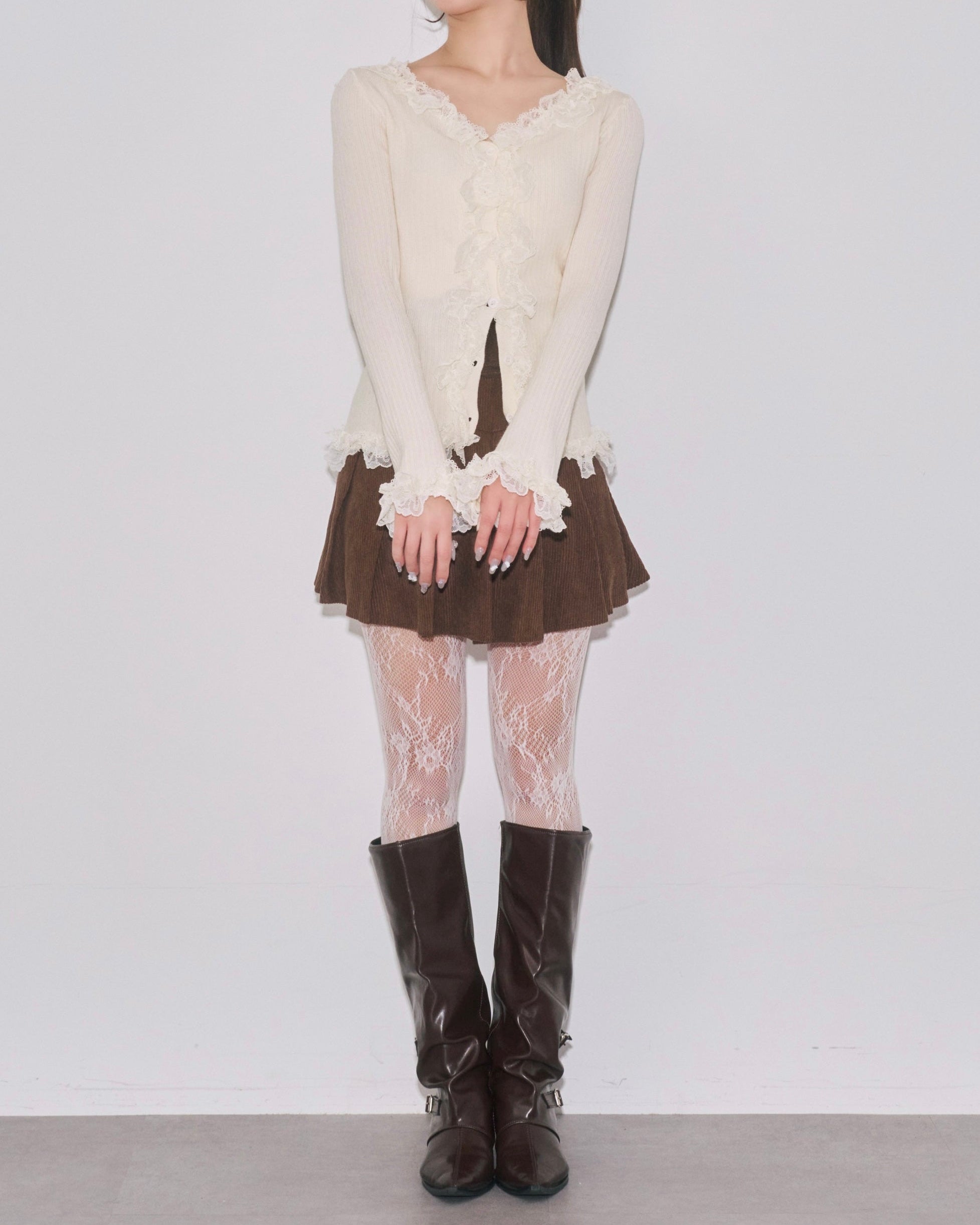 レースフリルニットカーディガン