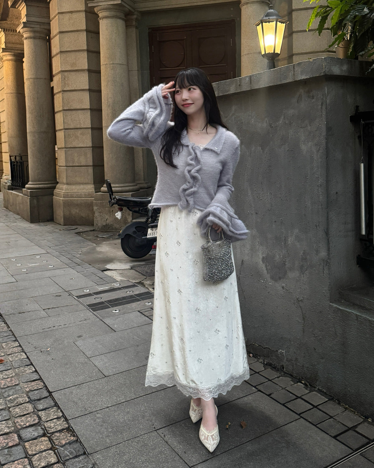 【予約】フラワー刺繍ベロアレースワンピース