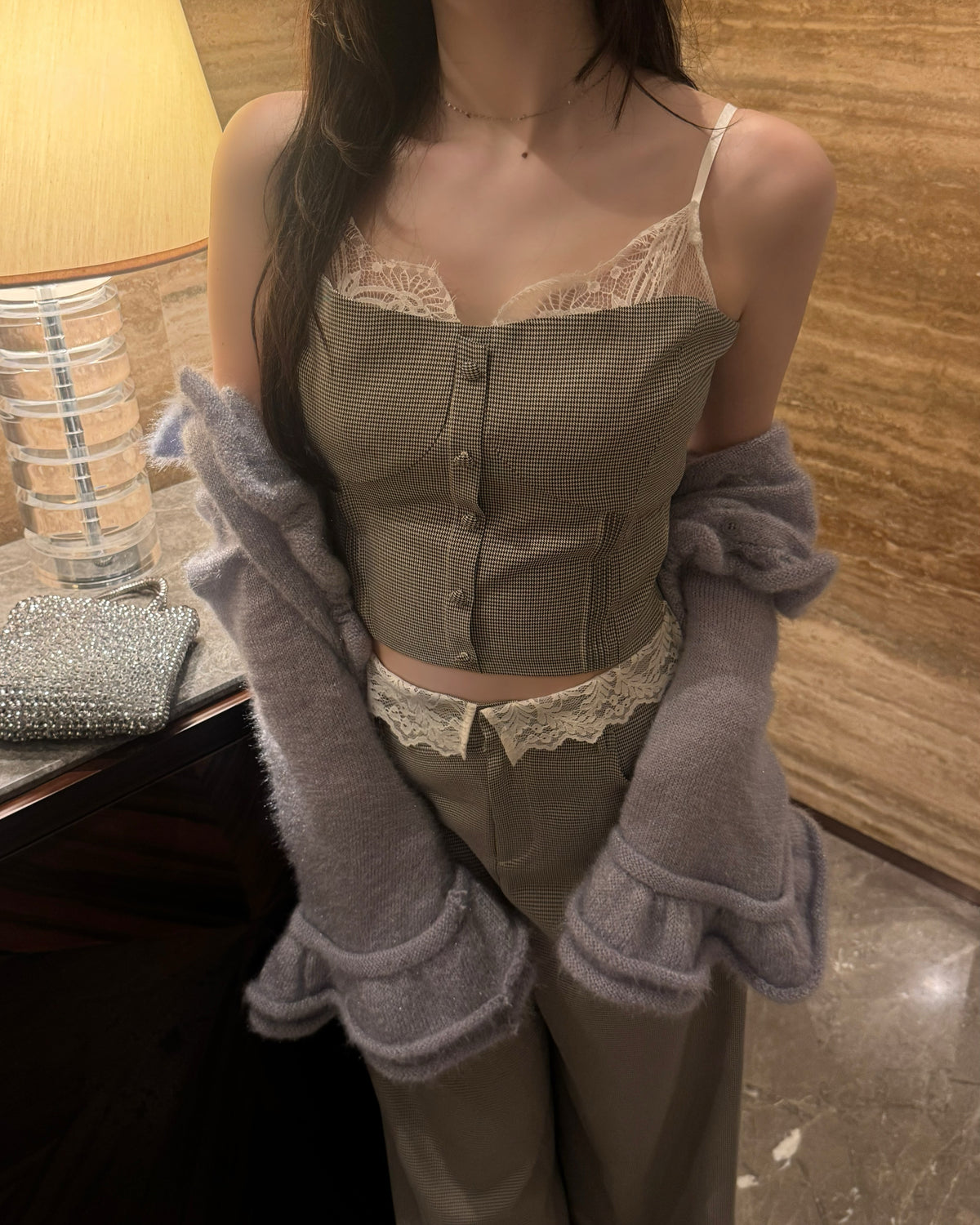 【一部予約】レースレイヤードキャミソールパンツセットアップ
