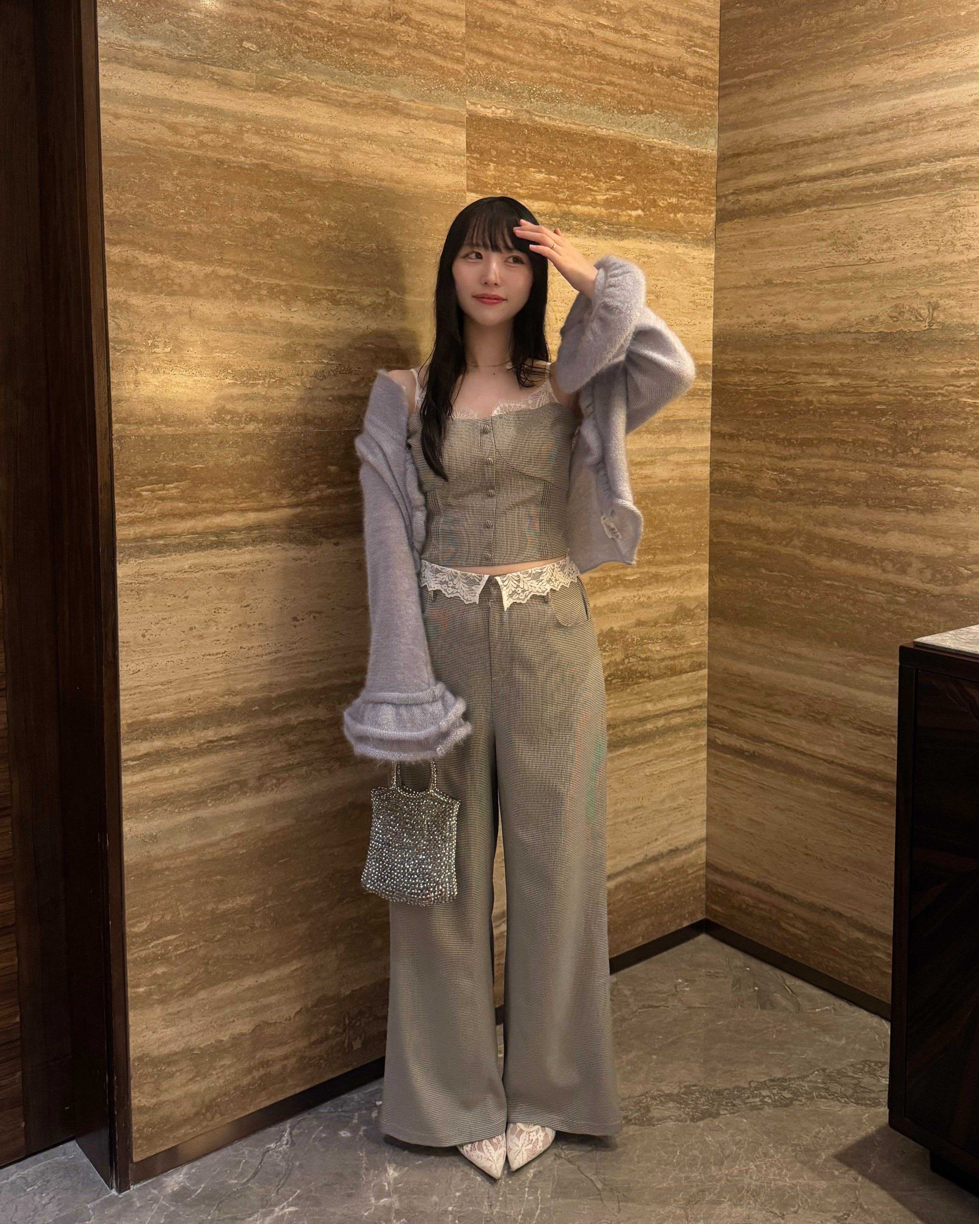 【予約】モヘアタッチフリルベルスリーブニットカーディガン