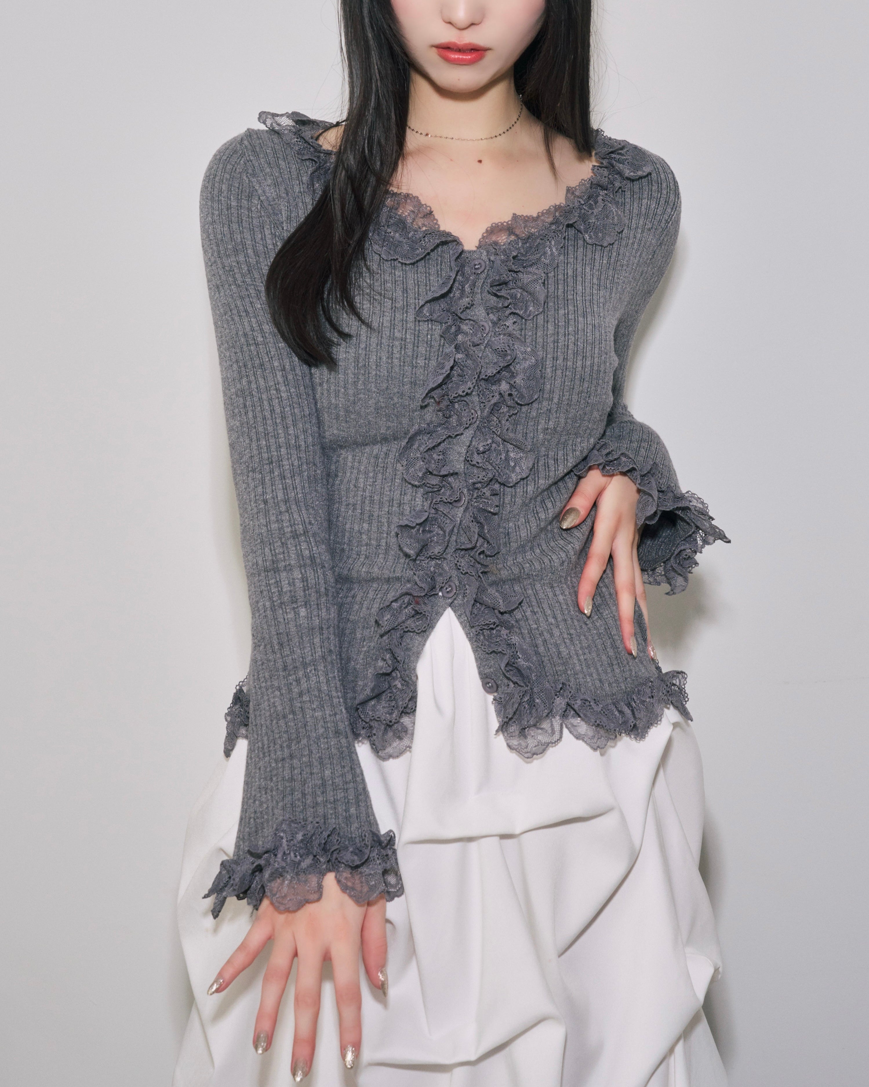 レースフリルニットカーディガン