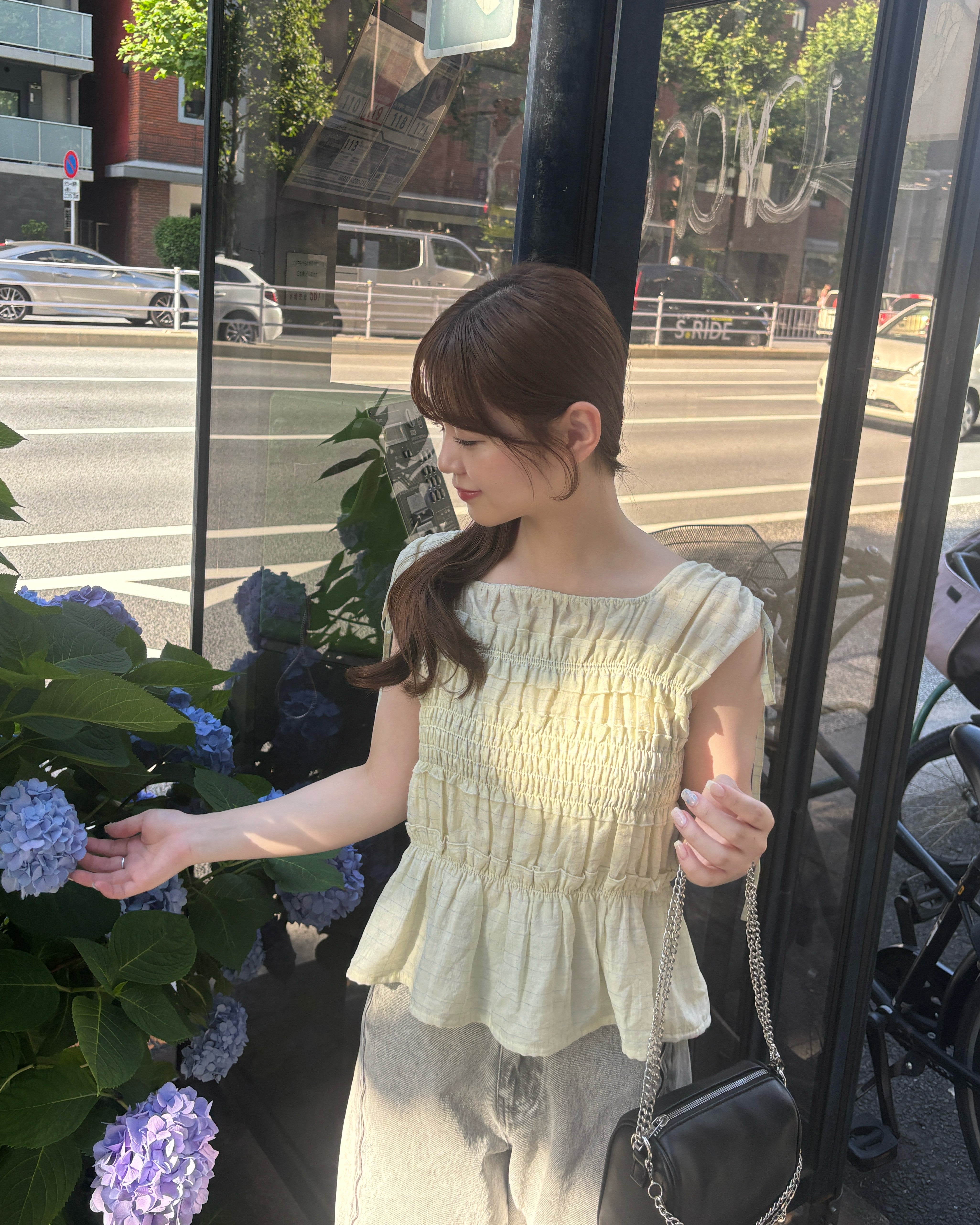 チェックギャザーフリルブラウス＆シュシュセット
