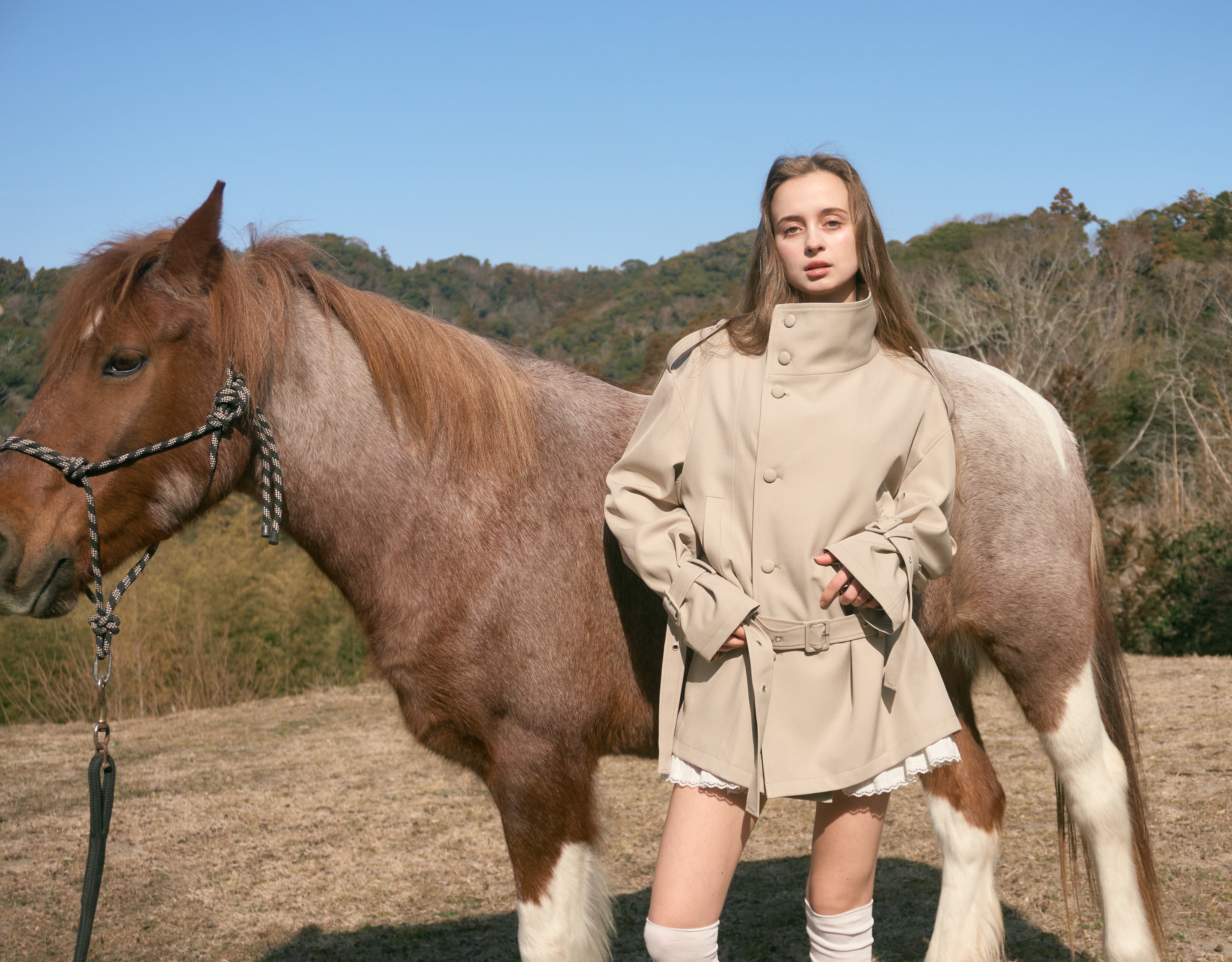 2wayスタンドカラーショートトレンチコート