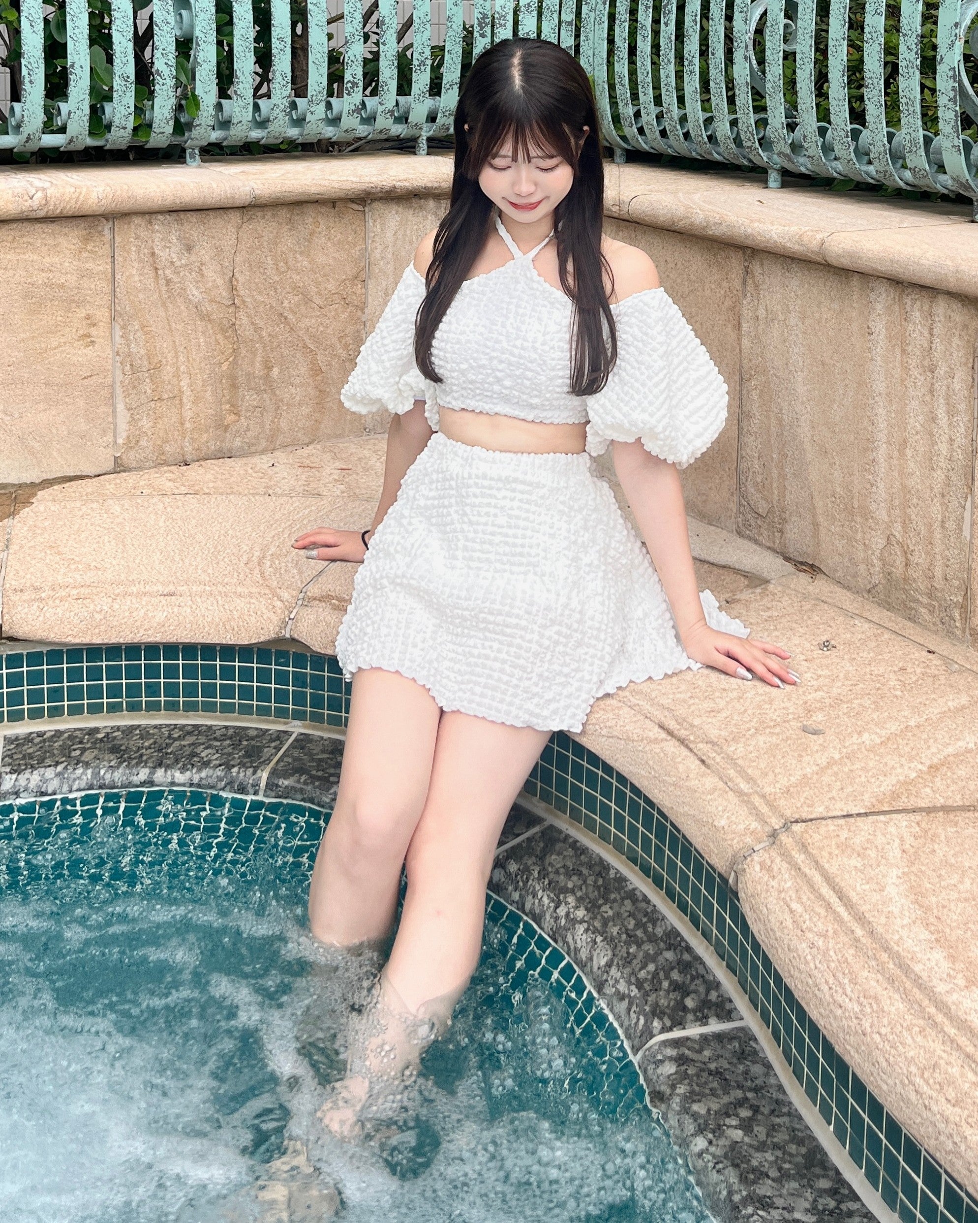Puff sleeve swimsuit