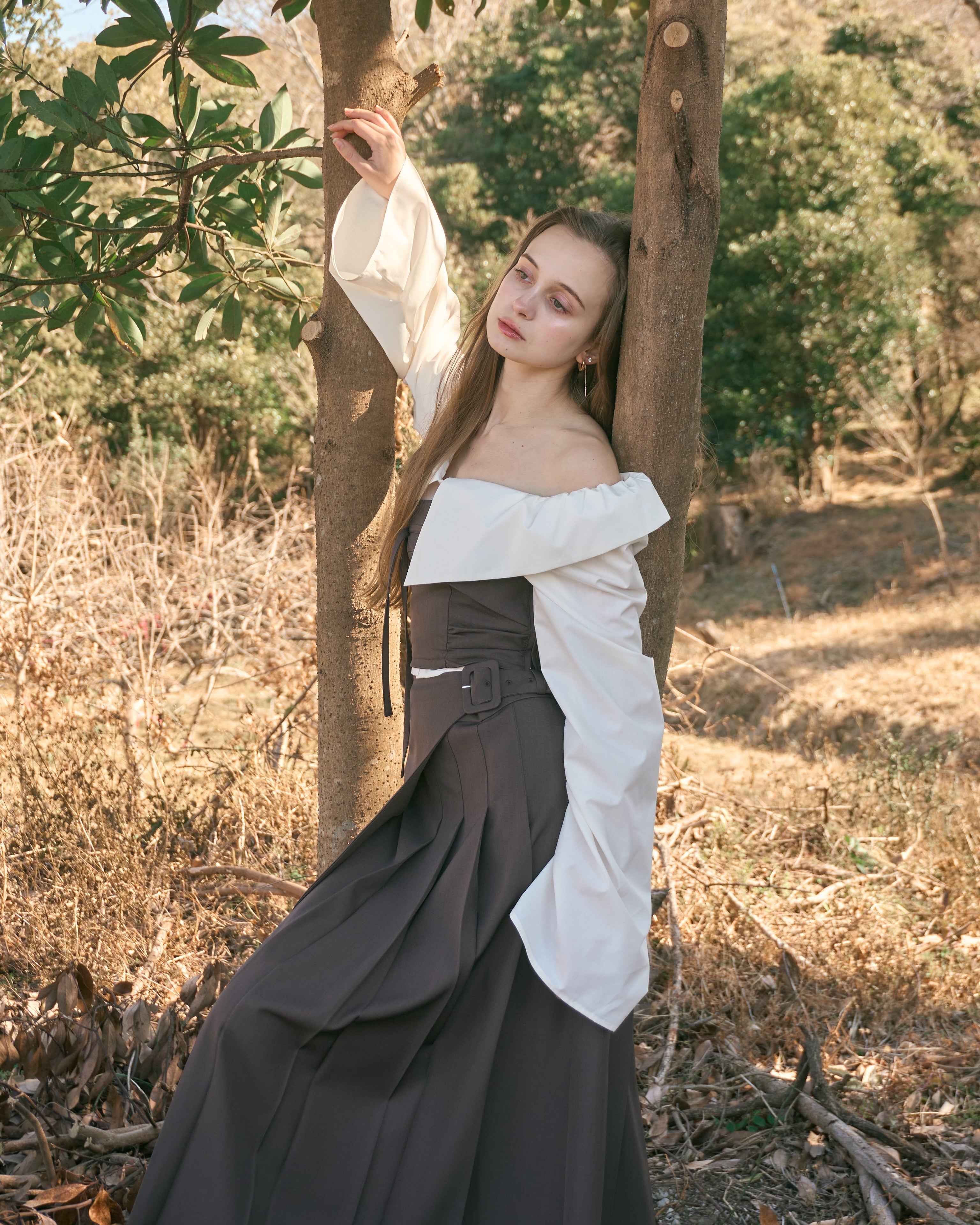 2wayオフショルギャザースリーブブラウス