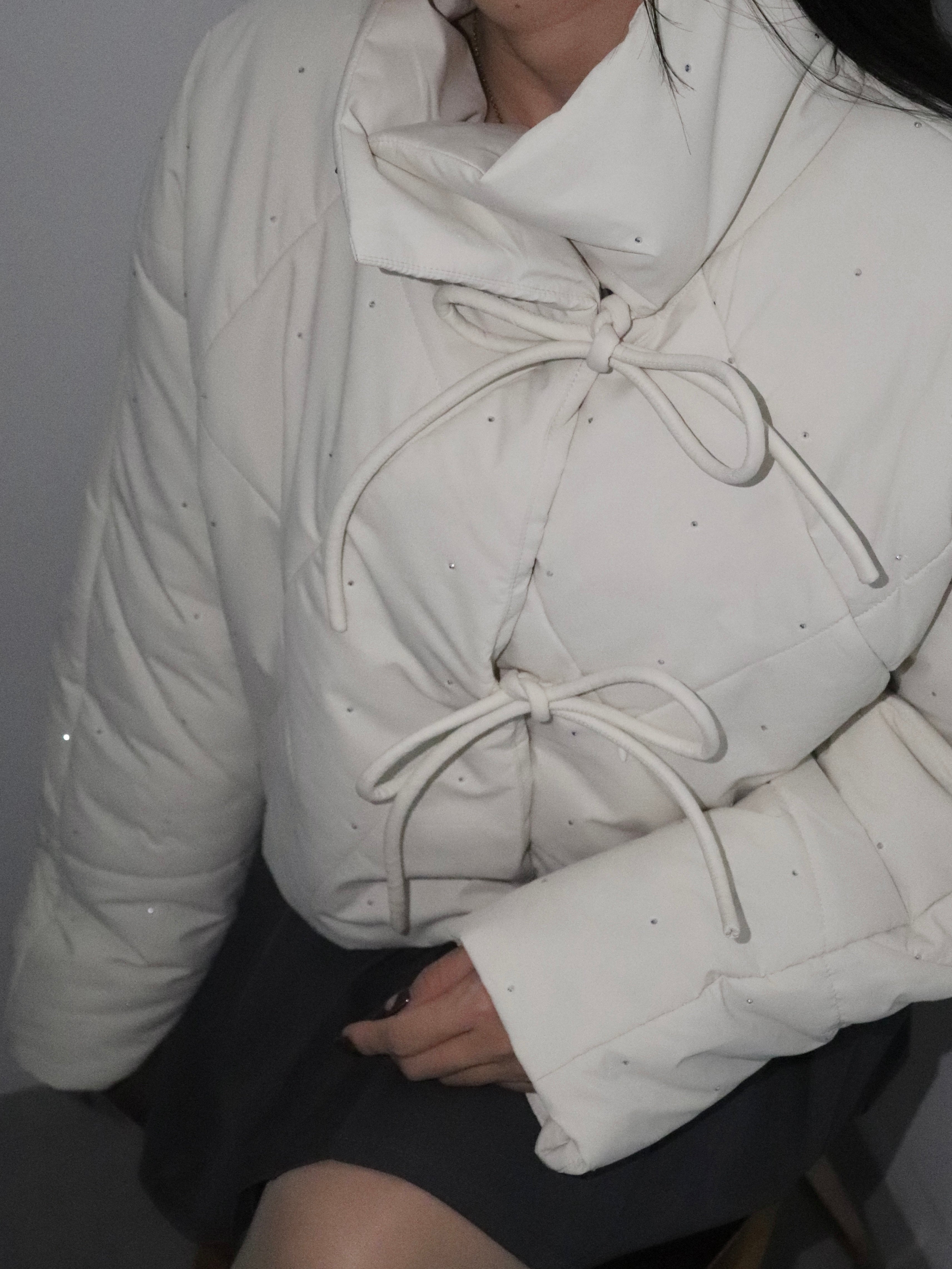 bijou ribbon quilted coat