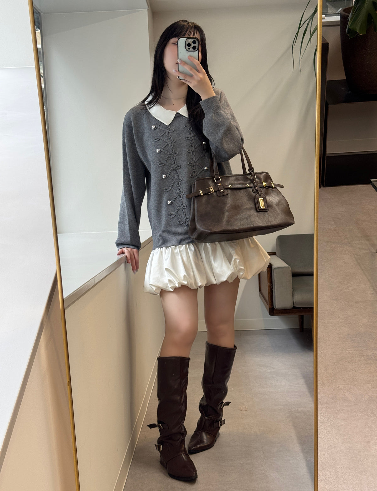 【予約】2wayサテンシャツレイヤードナポレオンニットワンピース