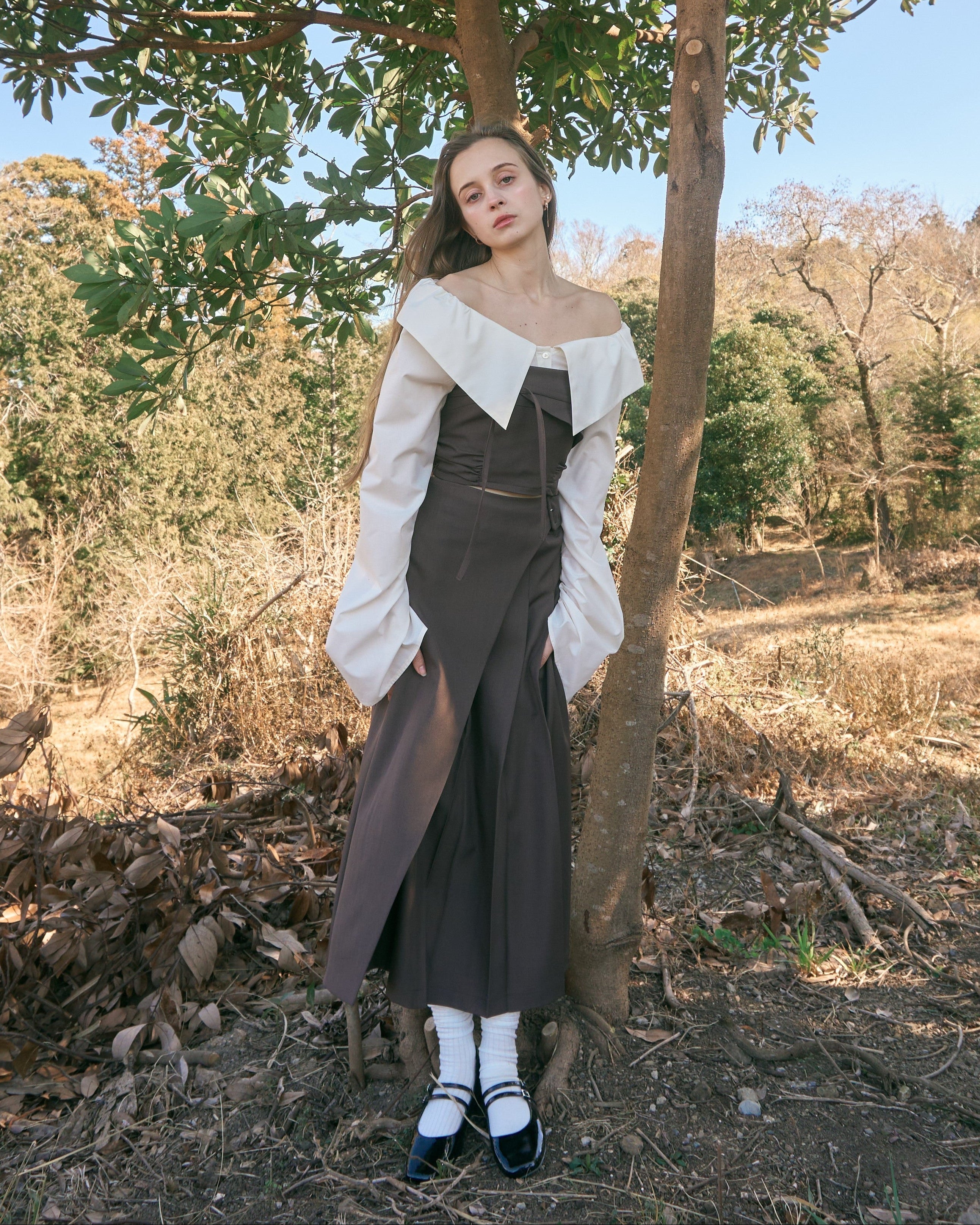 2wayオフショルギャザースリーブブラウス