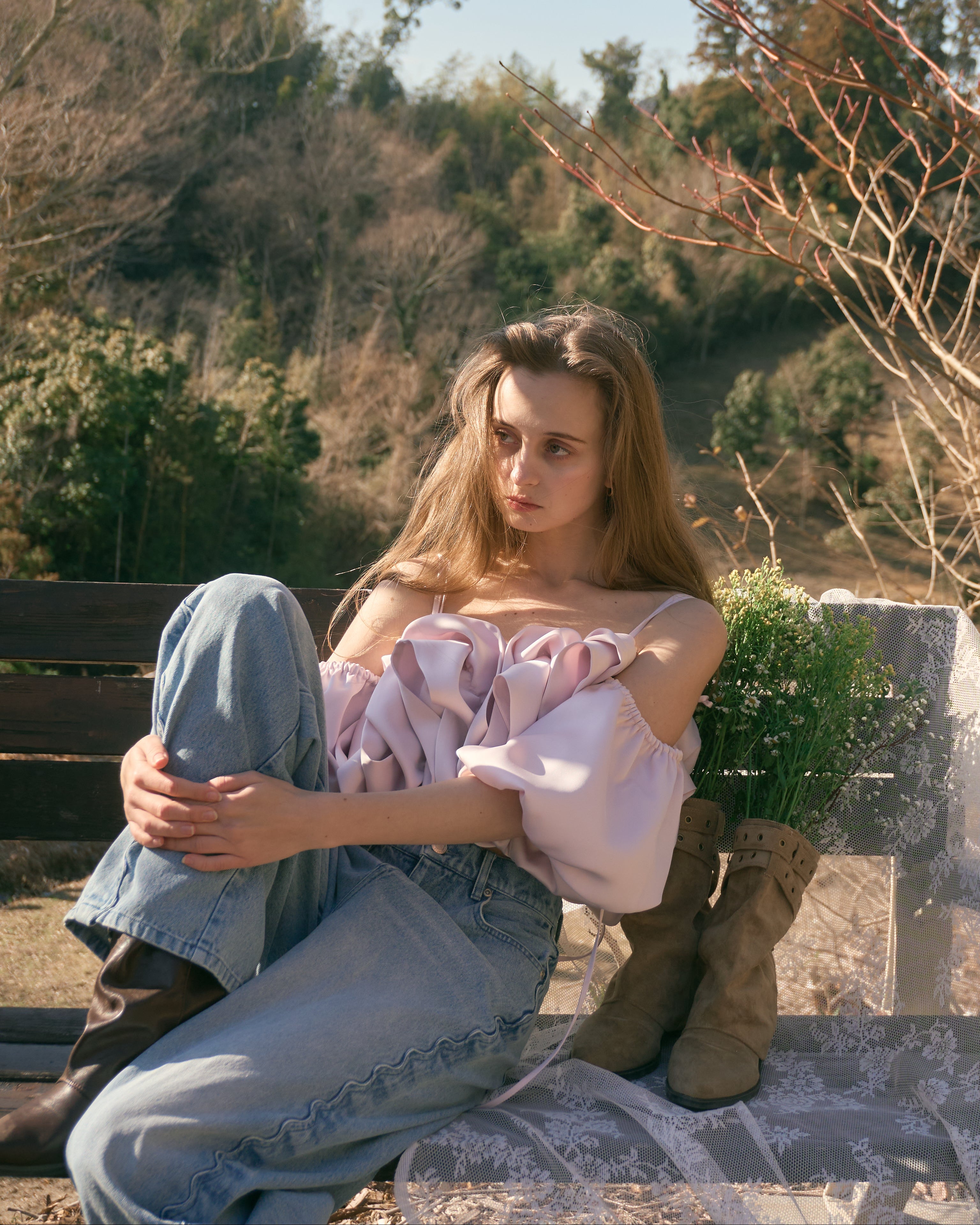 ウェーブラインカーブデニムパンツ