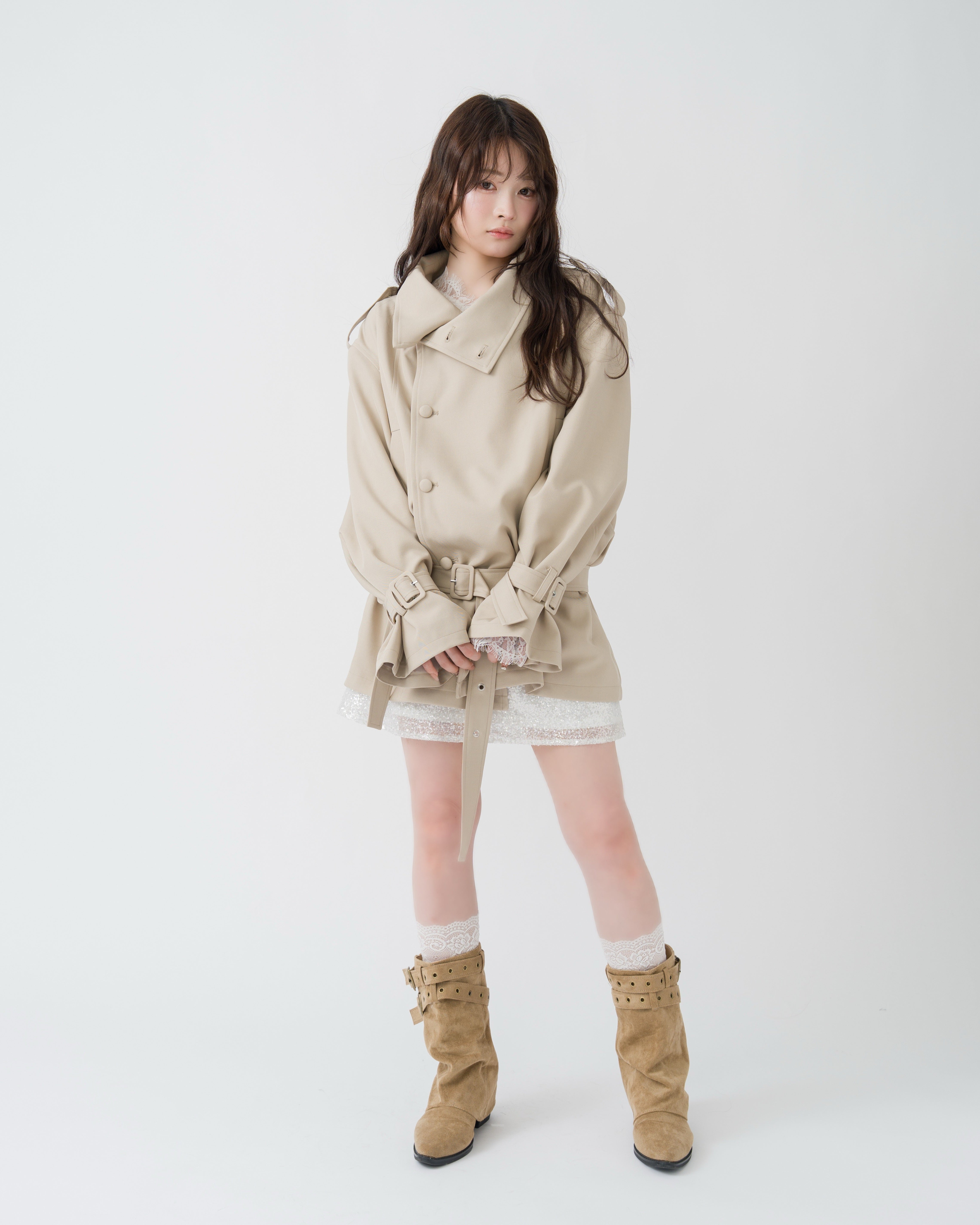2wayスタンドカラーショートトレンチコート