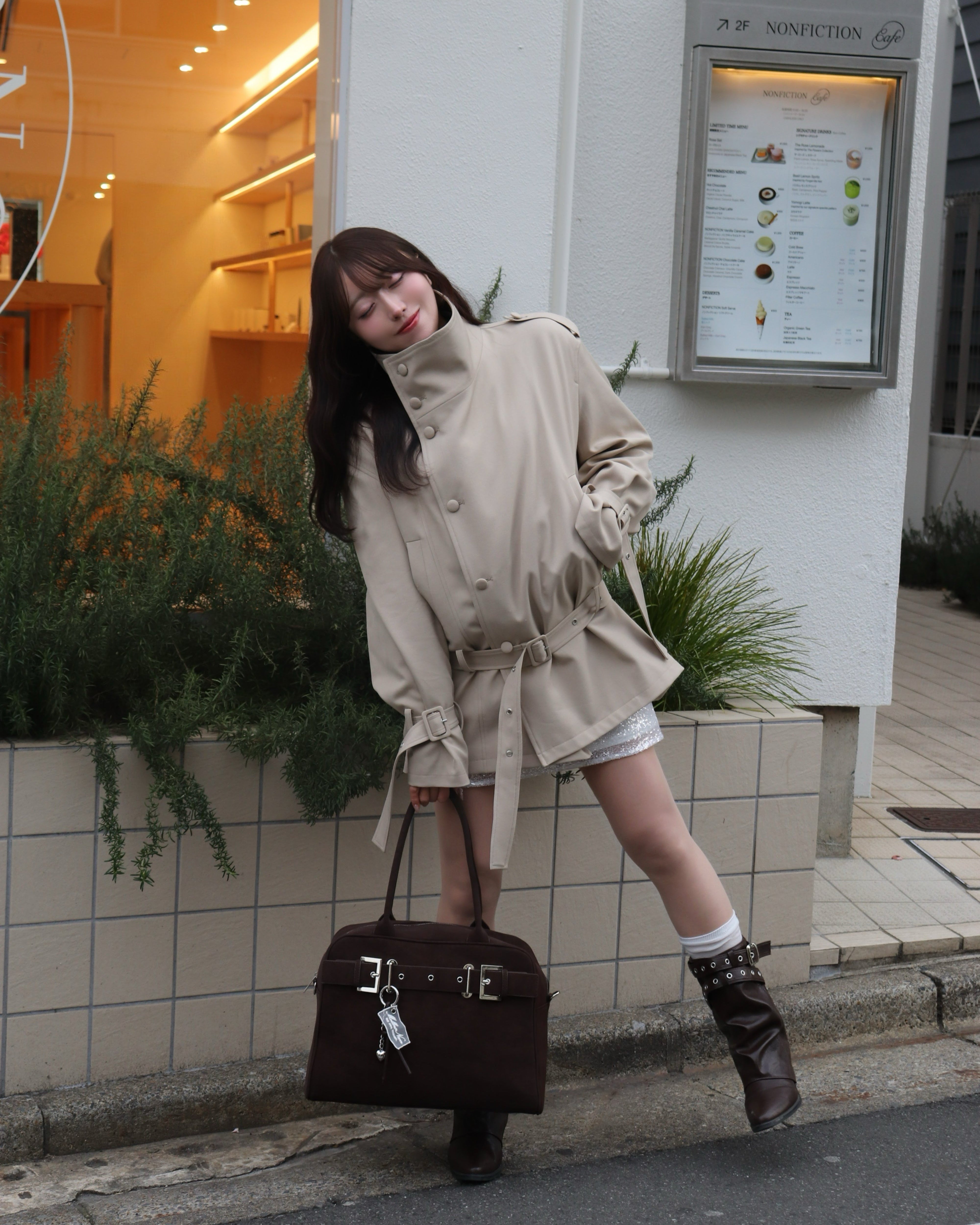 A4スウェードライクベルトボストンバッグ