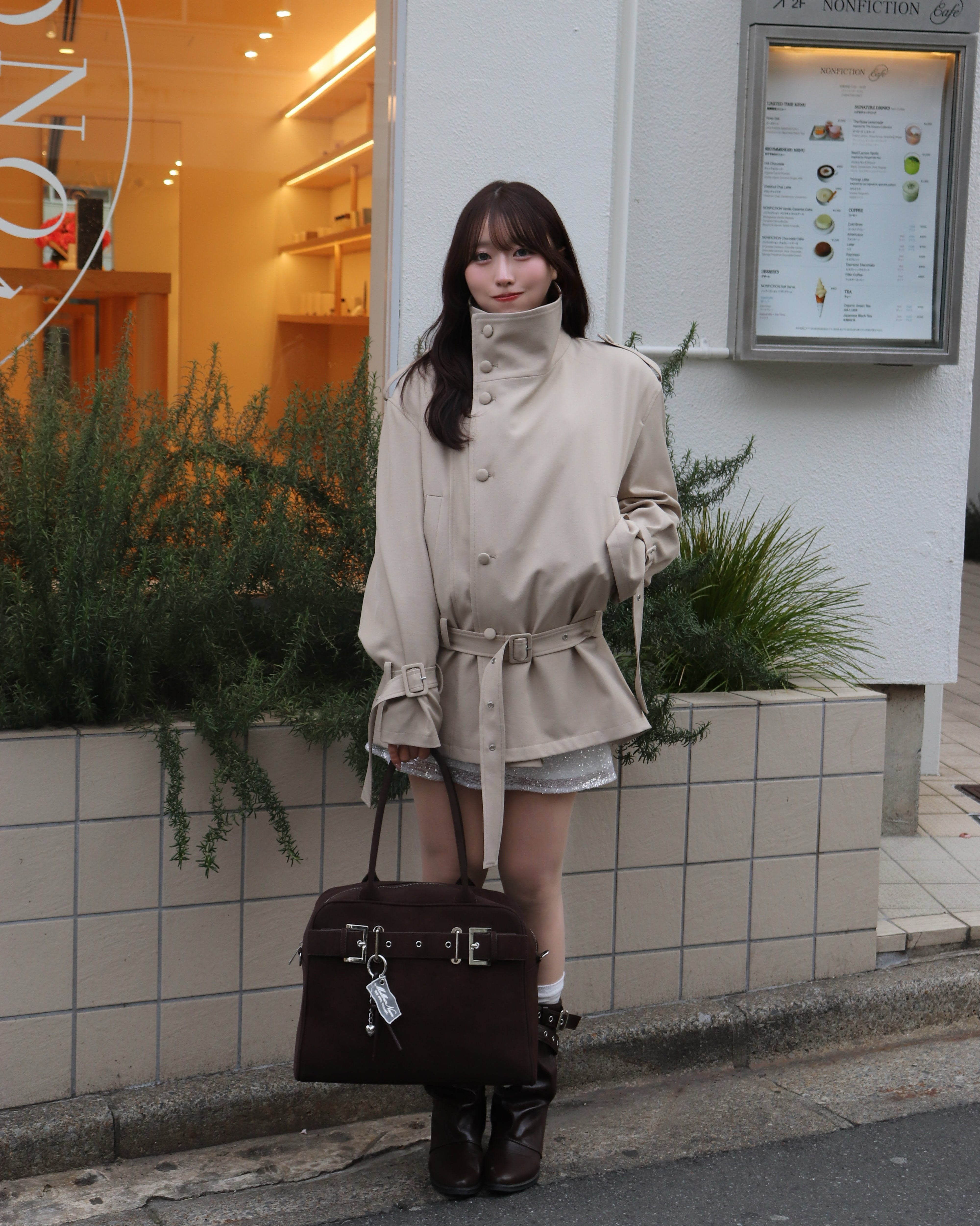 2wayスタンドカラーショートトレンチコート