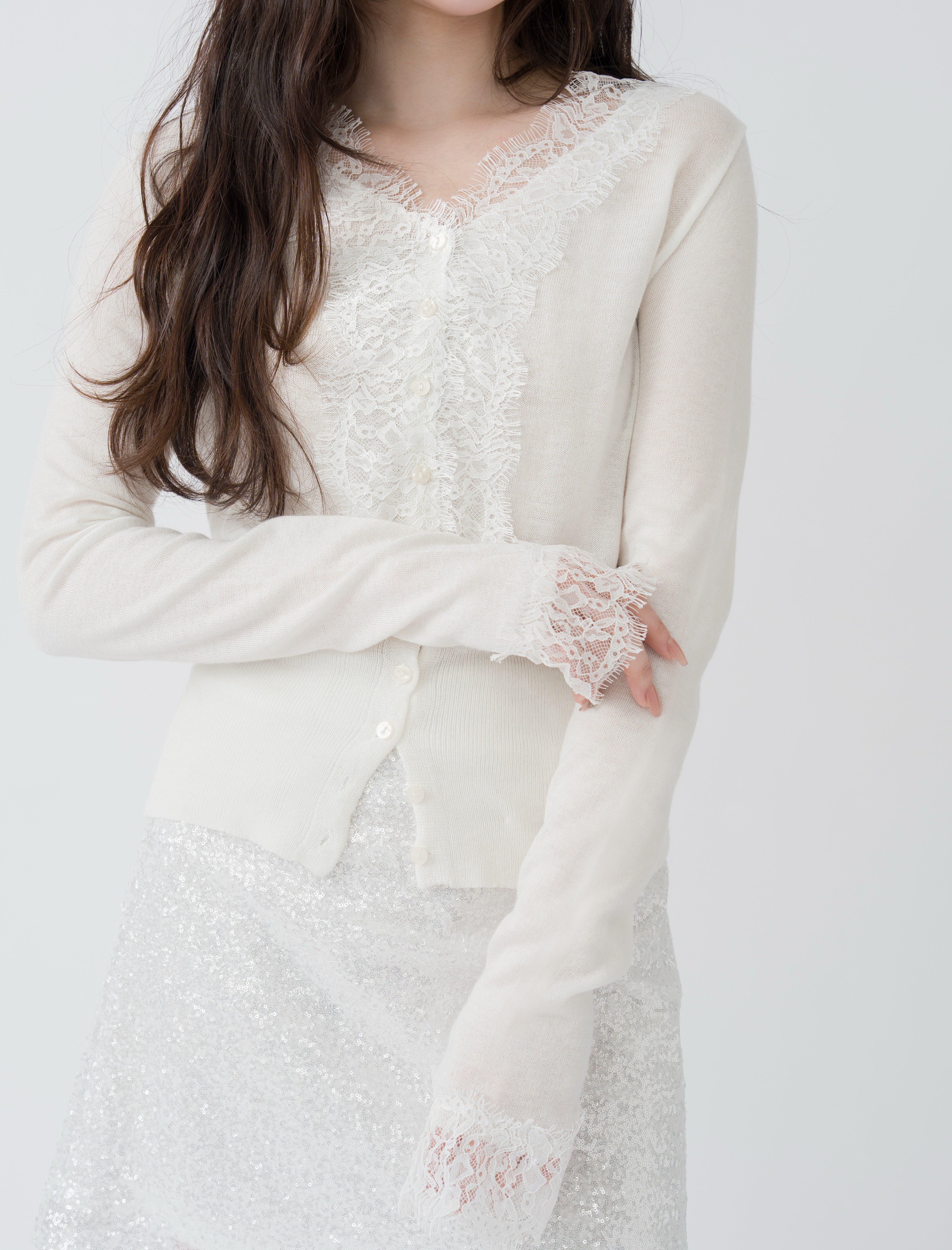 レースドッキングカーディガン
