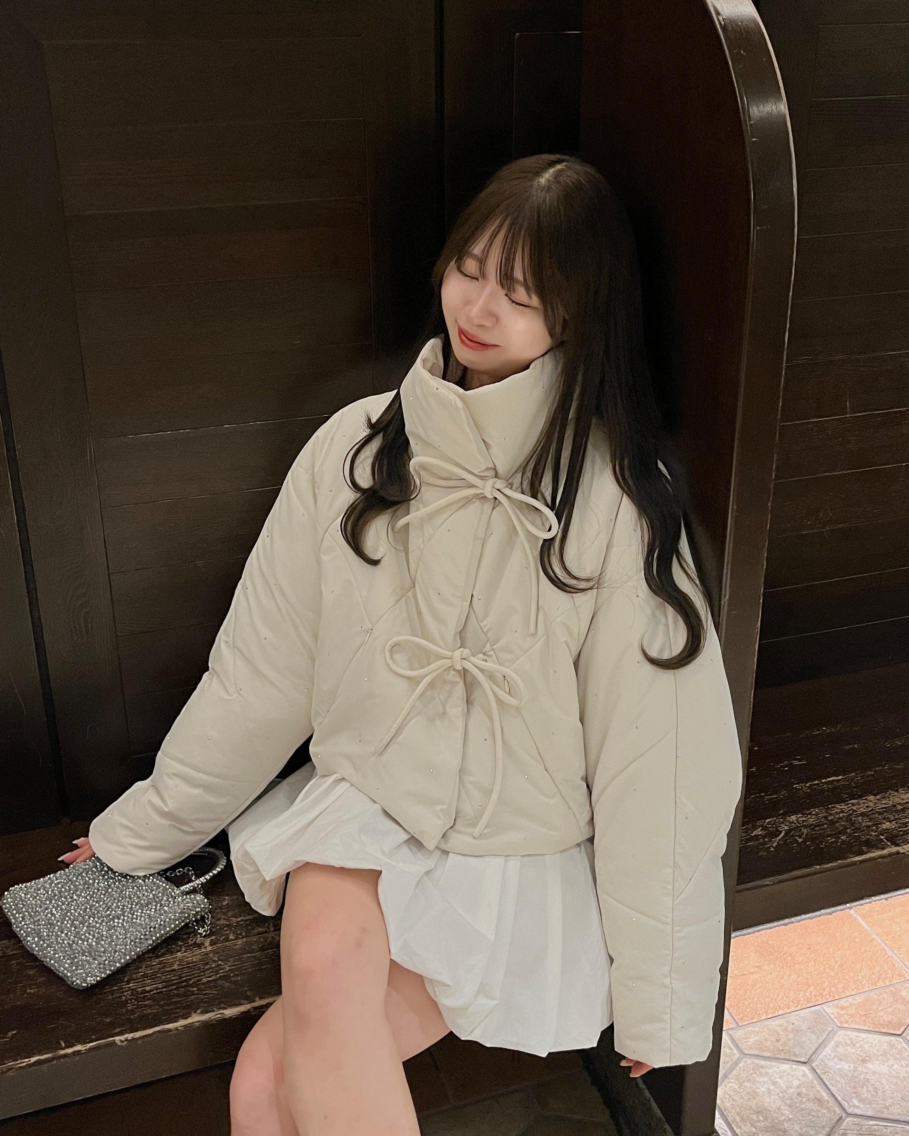 bijou ribbon quilted coat