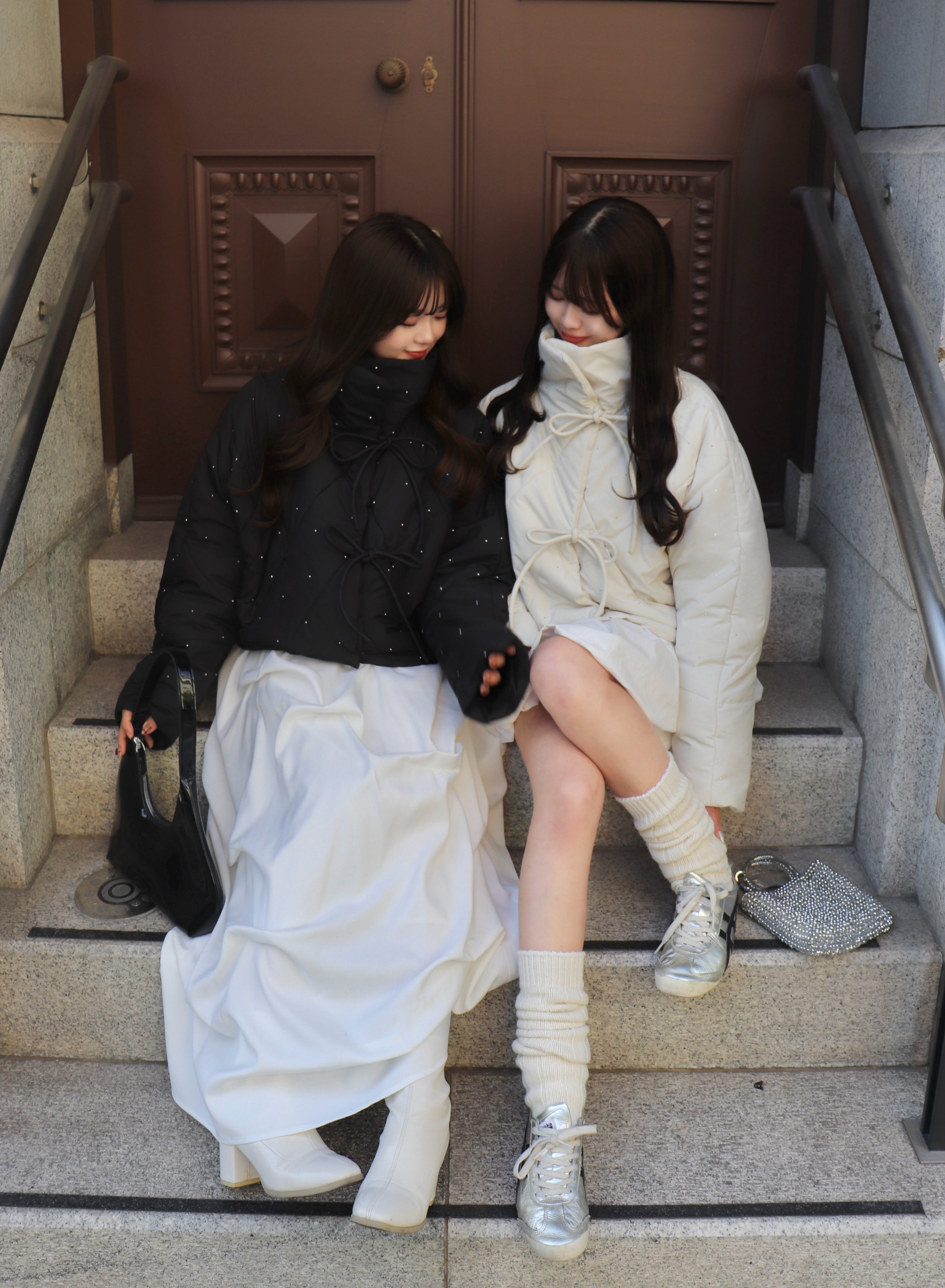 bijou ribbon quilted coat