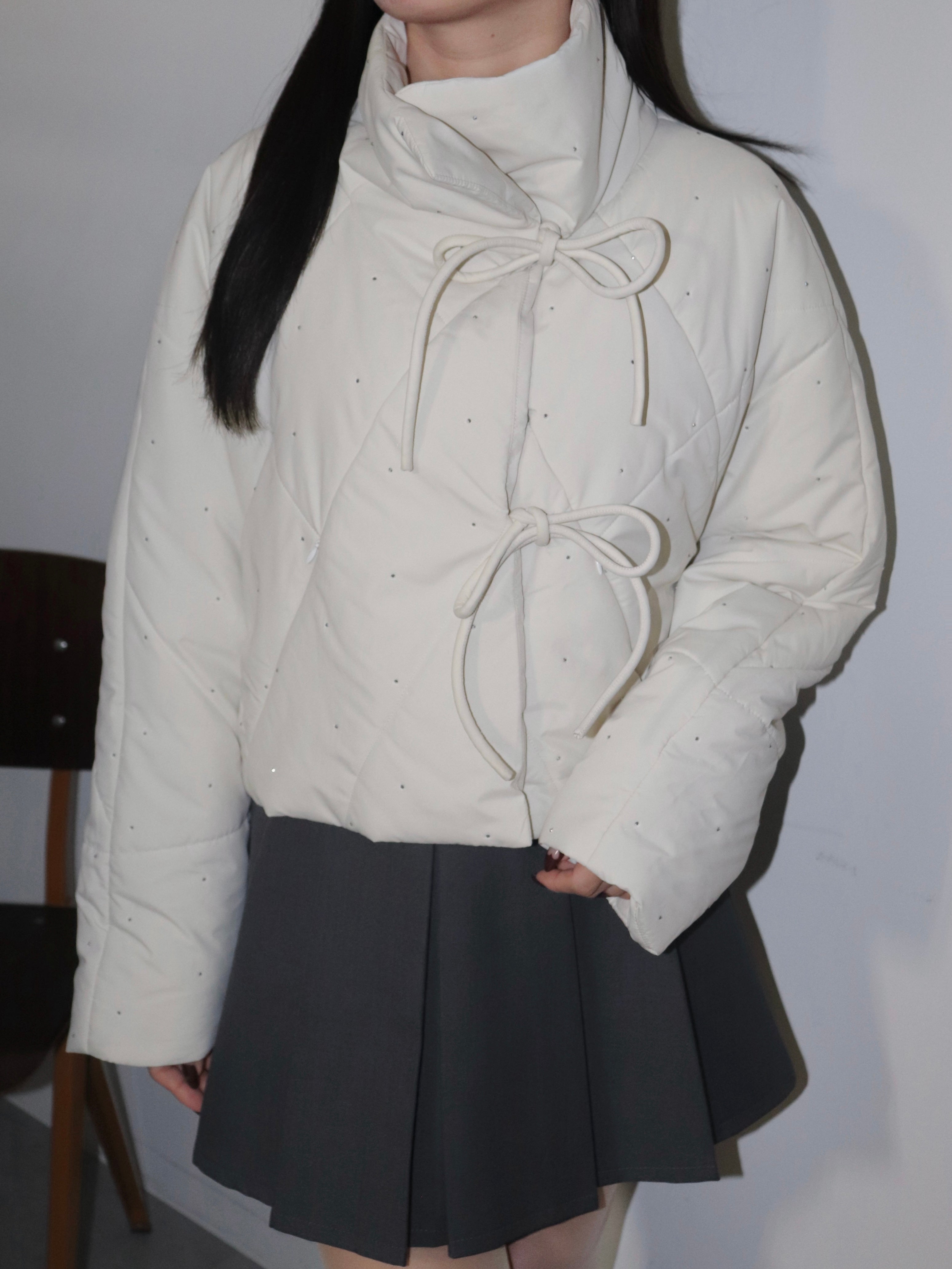 bijou ribbon quilted coat