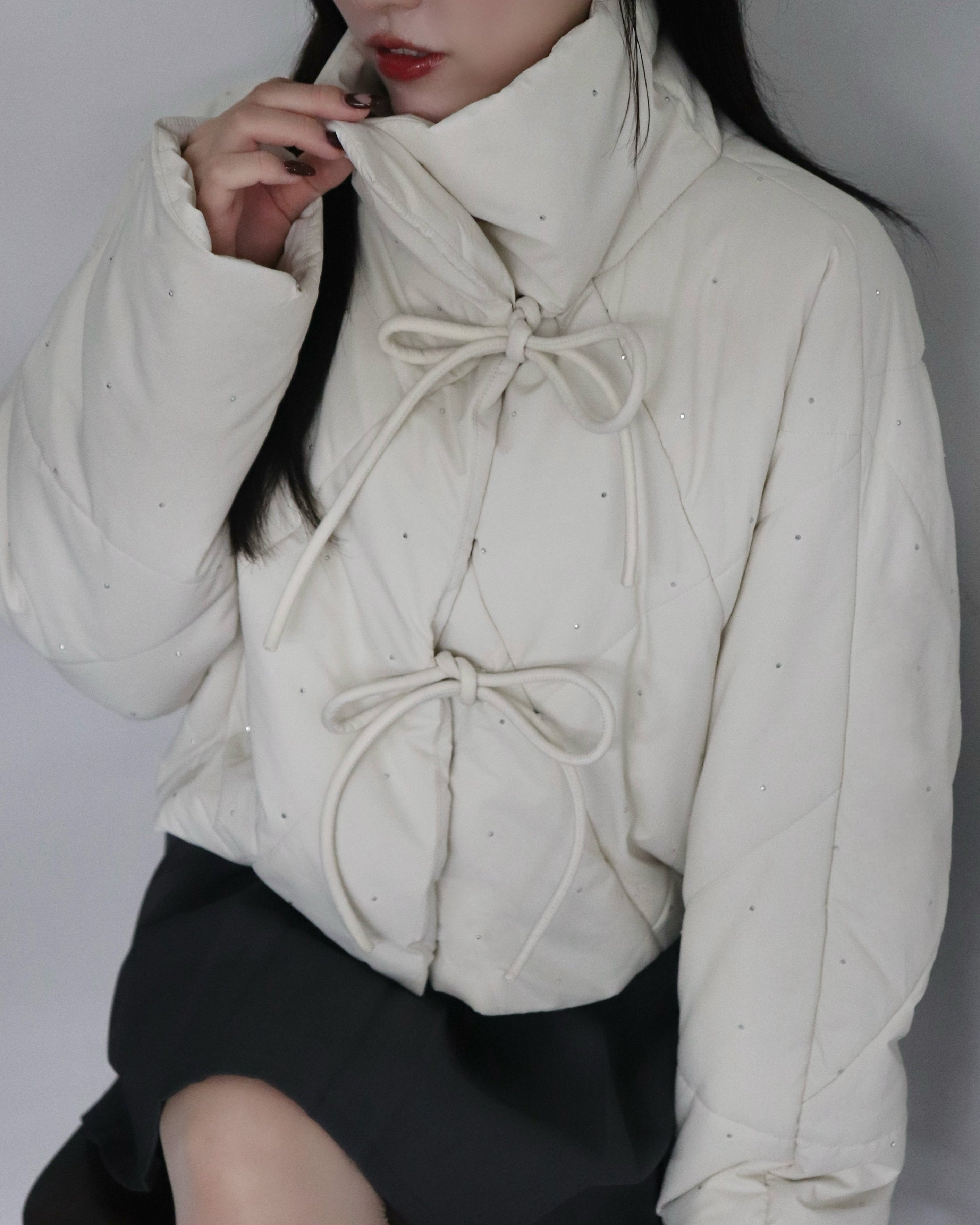 bijou ribbon quilted coat