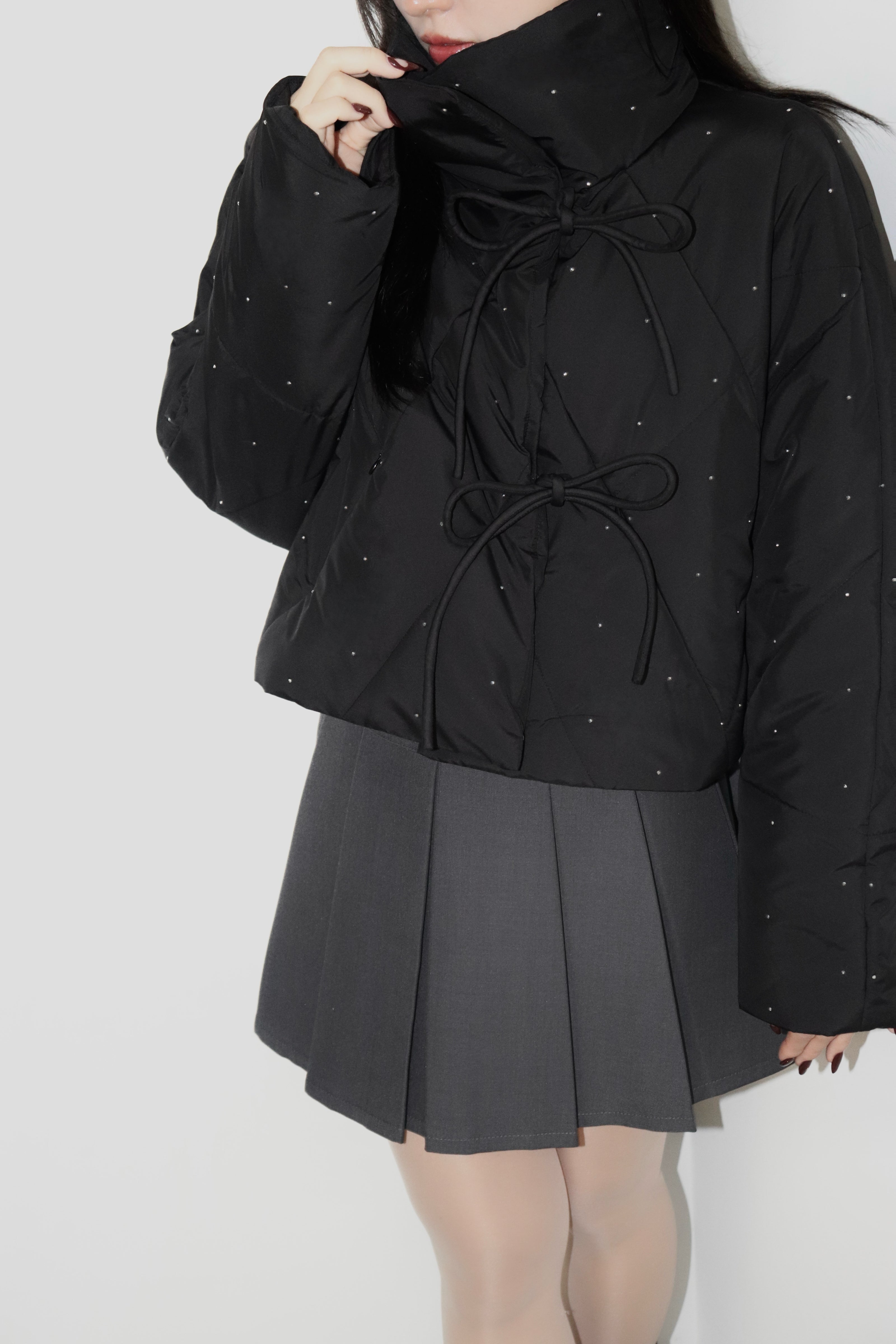 bijou ribbon quilted coat