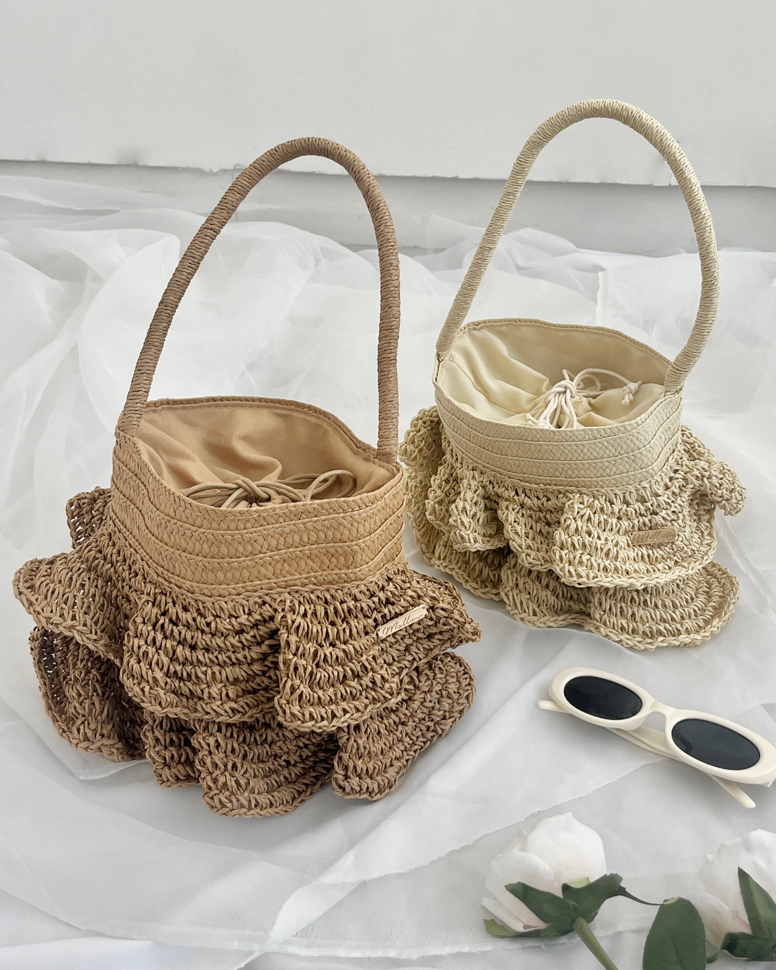 Logo Plate Frilled Basket Bag