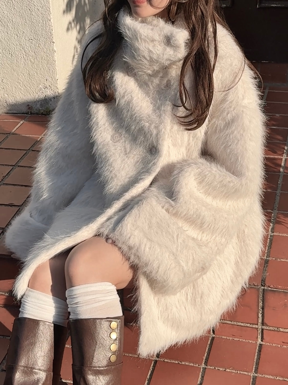 【なお】3way スタンドカラーシャギーコート　アイボリー 3wayスタンドカラーシャギーコート｜MELLOWNEON (メロウネオン) 公式サイト