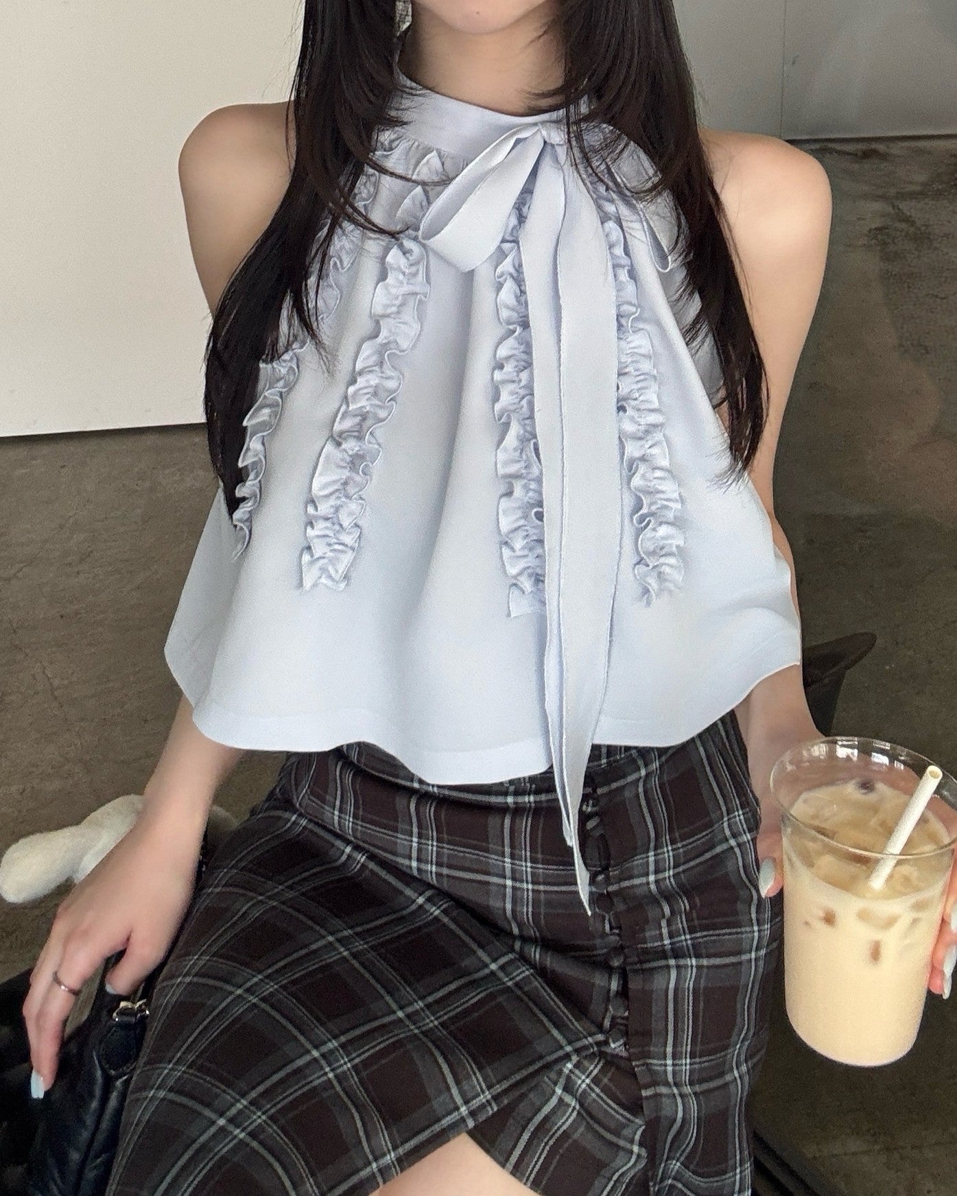 【予約】ホルターネックフリルリボンブラウス