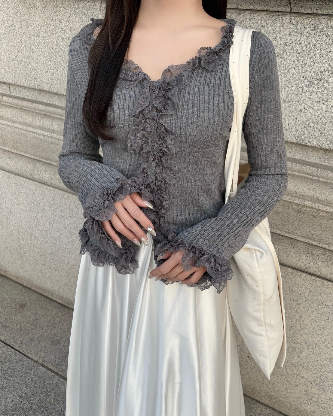 レースフリルニットカーディガン